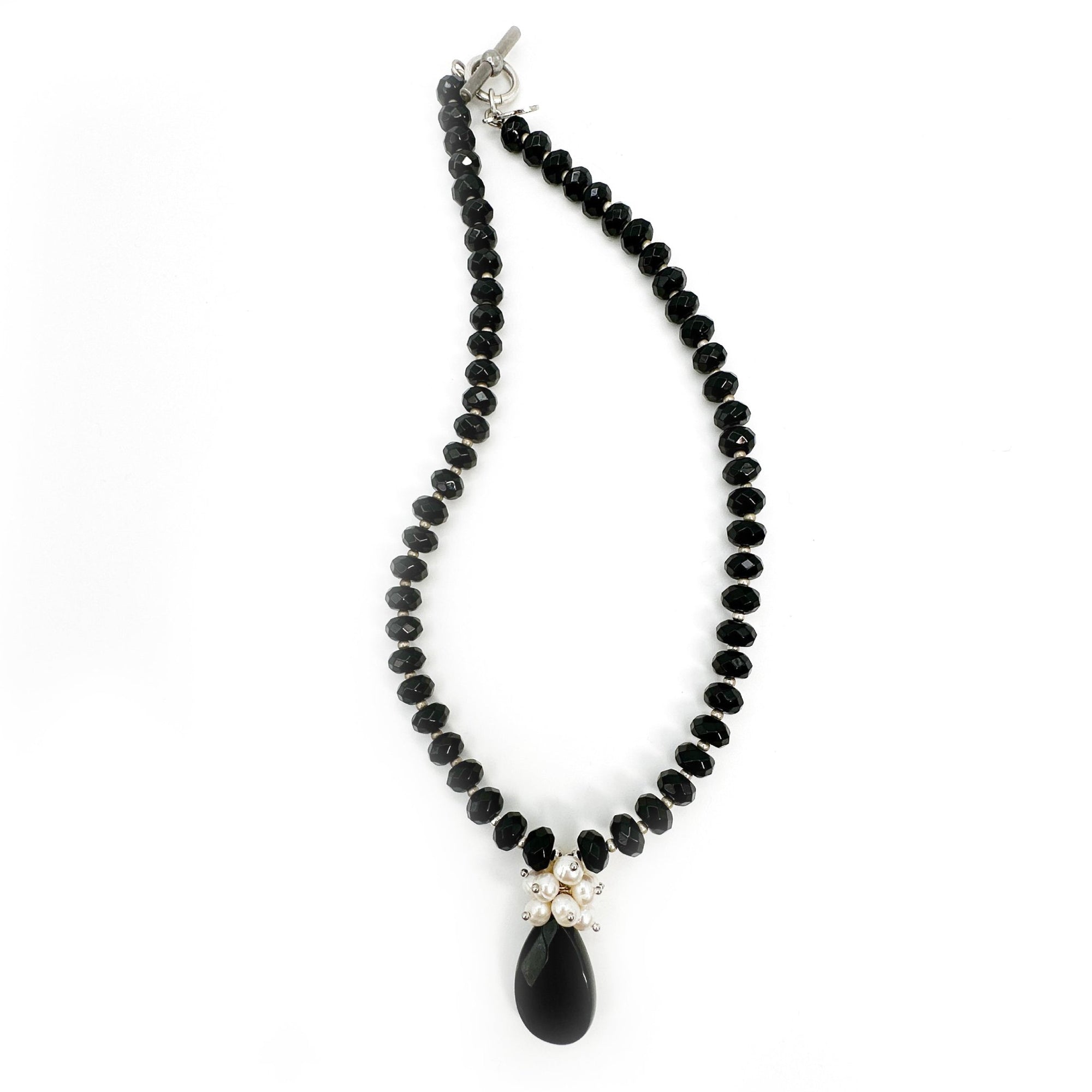 Rondelle Stone Necklace with Faceted Teardrop & Pearls