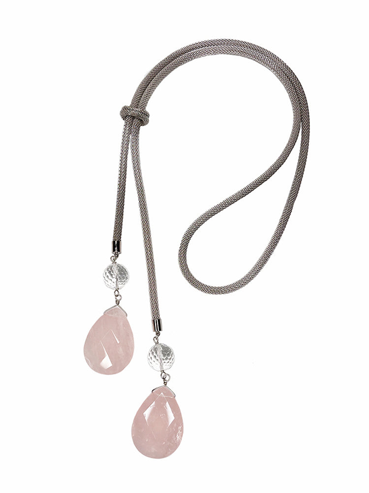Mesh Bolo Necklace with Stone Drops