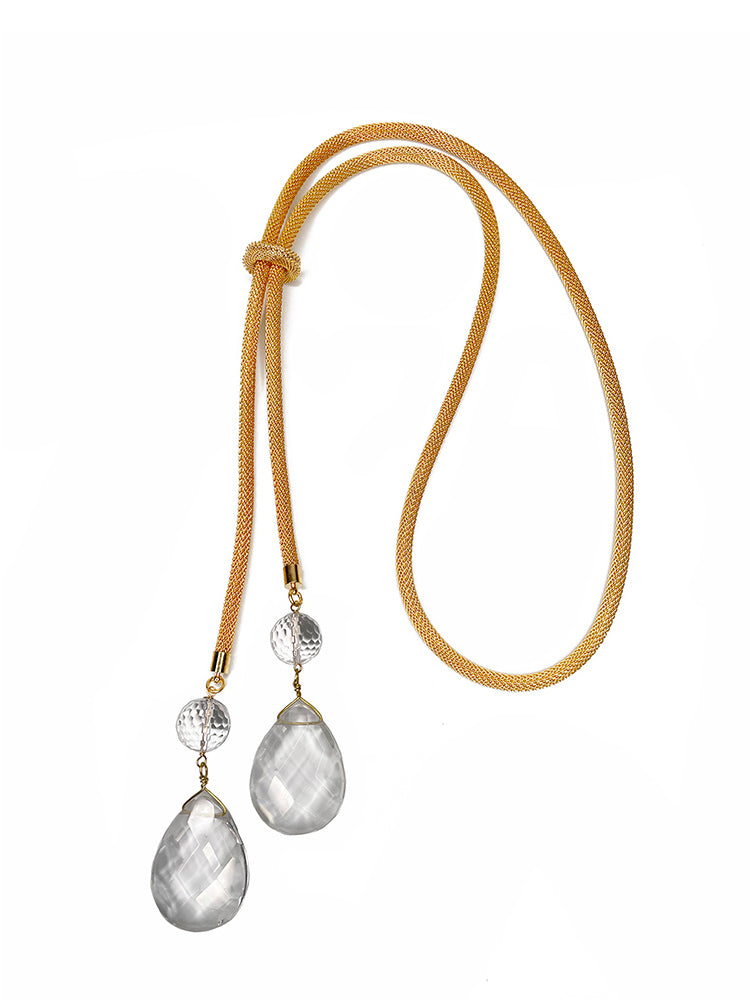 Mesh Bolo Necklace with Stone Drops
