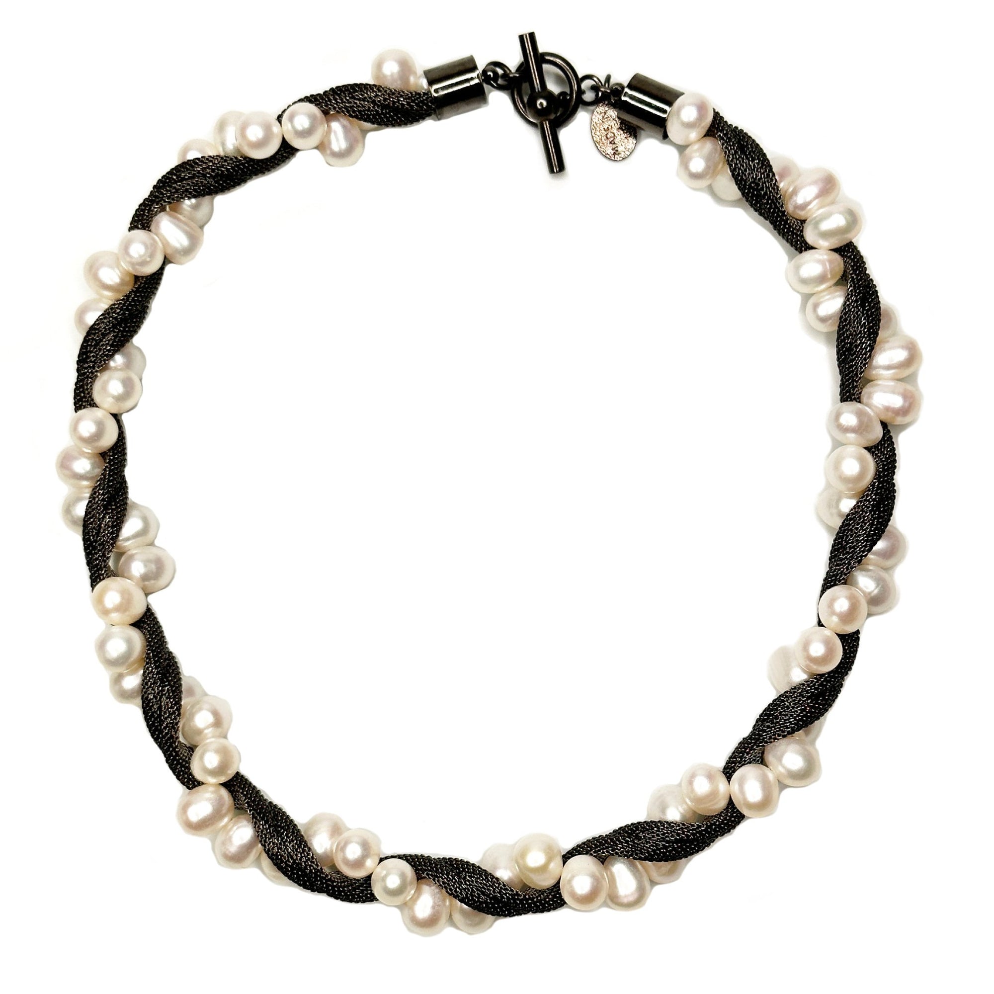 Mesh & Large Pearl Twist Necklace
