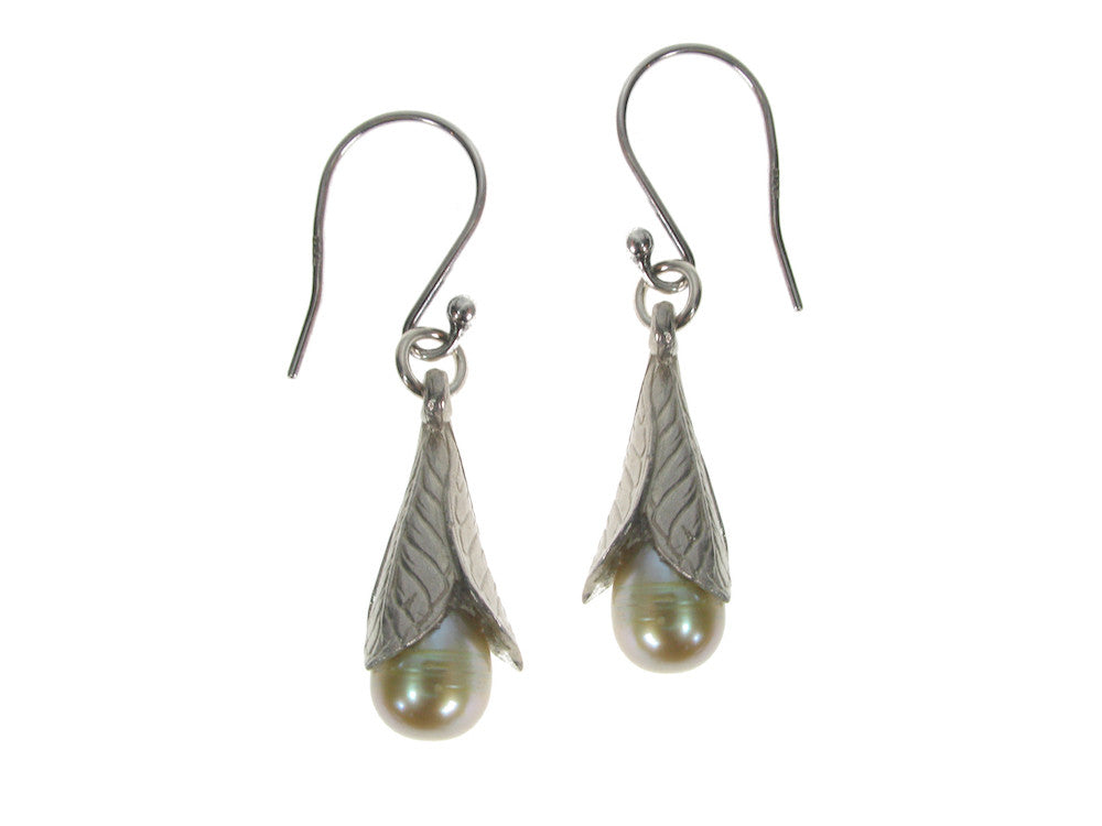 Trumpet Leaf & Pearl Earrings | Erica Zap Designs