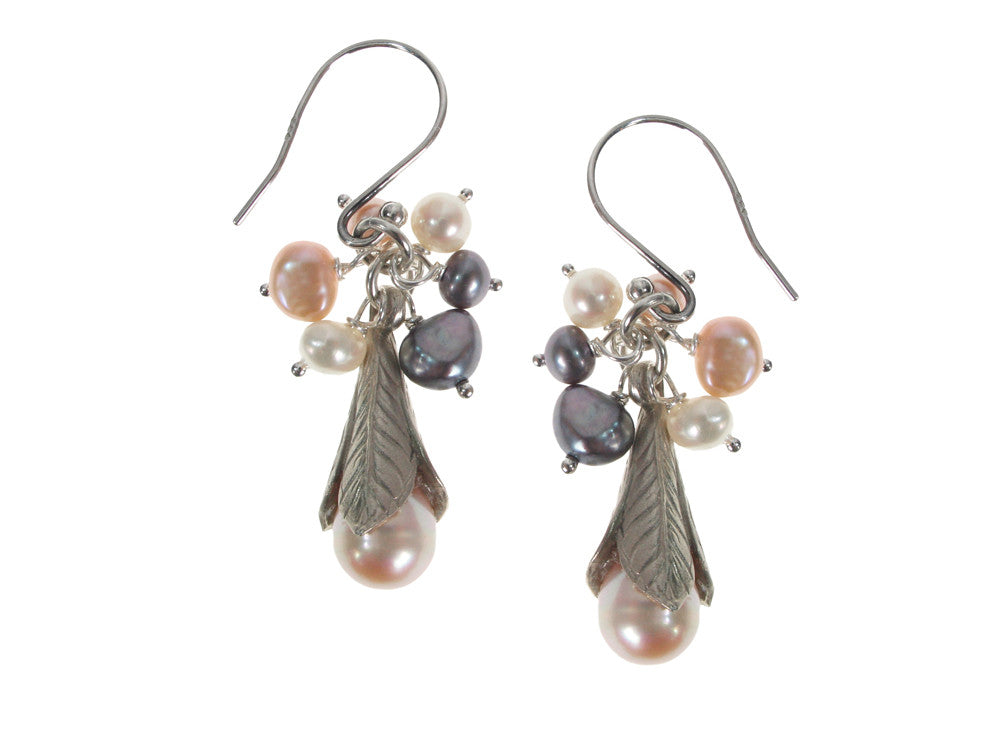 Pearls and Sterling Trumpet Leaf Earrings | Erica Zap Designs