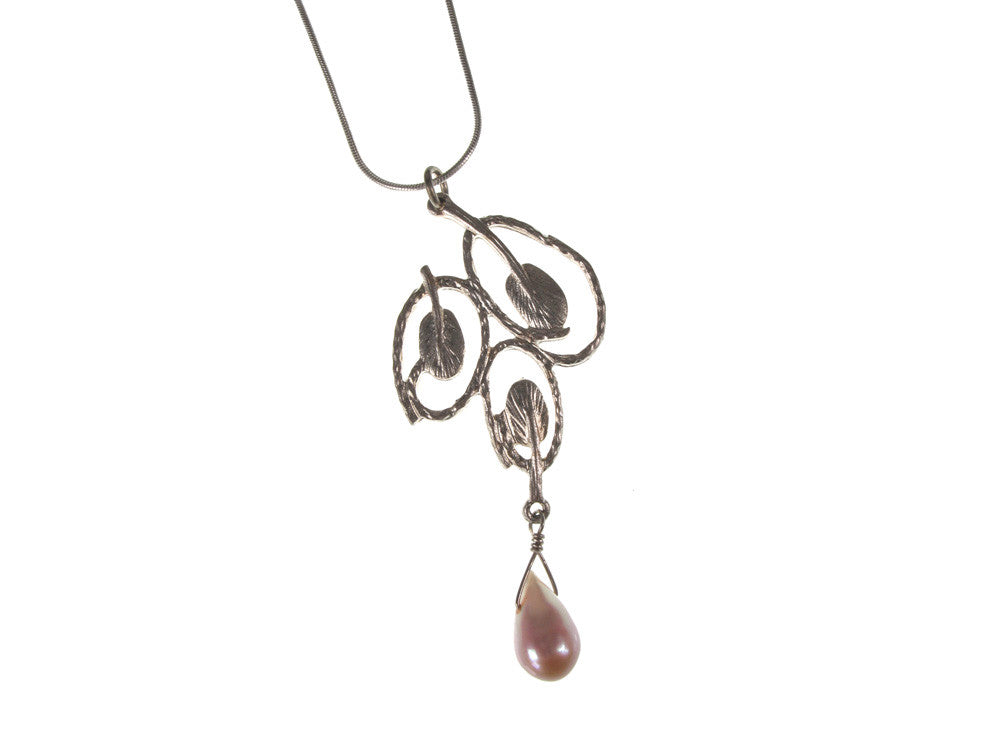 Sterling Leaf & Circles Pendant with Pearl Drop | Erica Zap Designs
