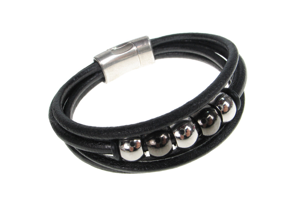Cord Leather Bracelet | 3-Strand Beads & Magnetic Clasp | Erica Zap Designs