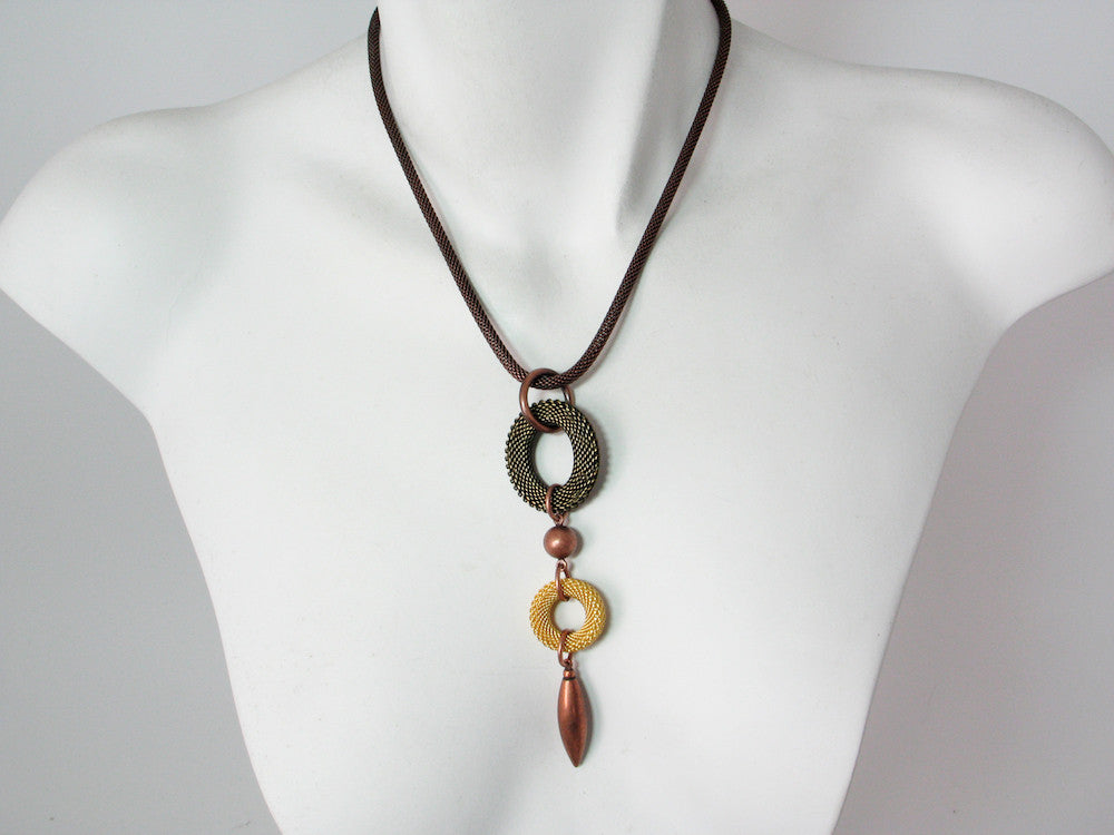 Mesh Necklace with Oval & Circle Pendant | Erica Zap Designs
