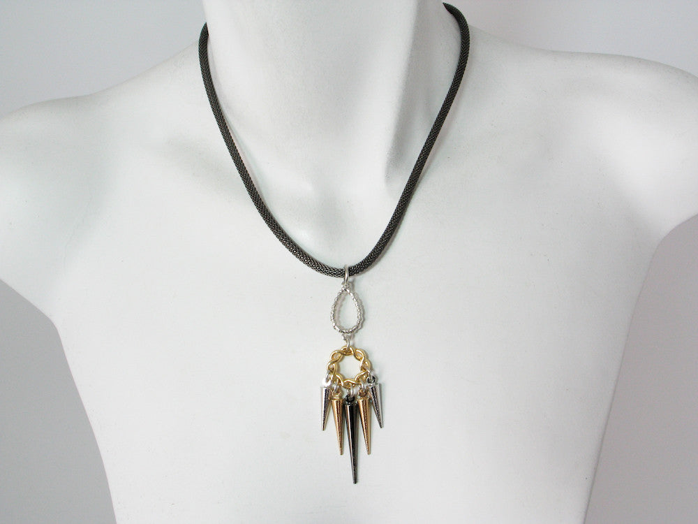 Mesh Necklace with Teardrop, Circle & Spike Pendant | Erica Zap Designs