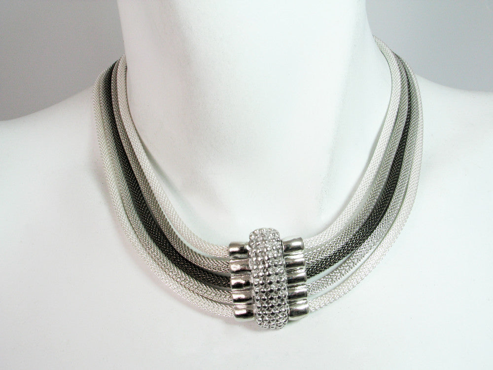 5-Strand Mesh Necklace with Bead Textured Magnetic Clasp | Erica Zap Designs