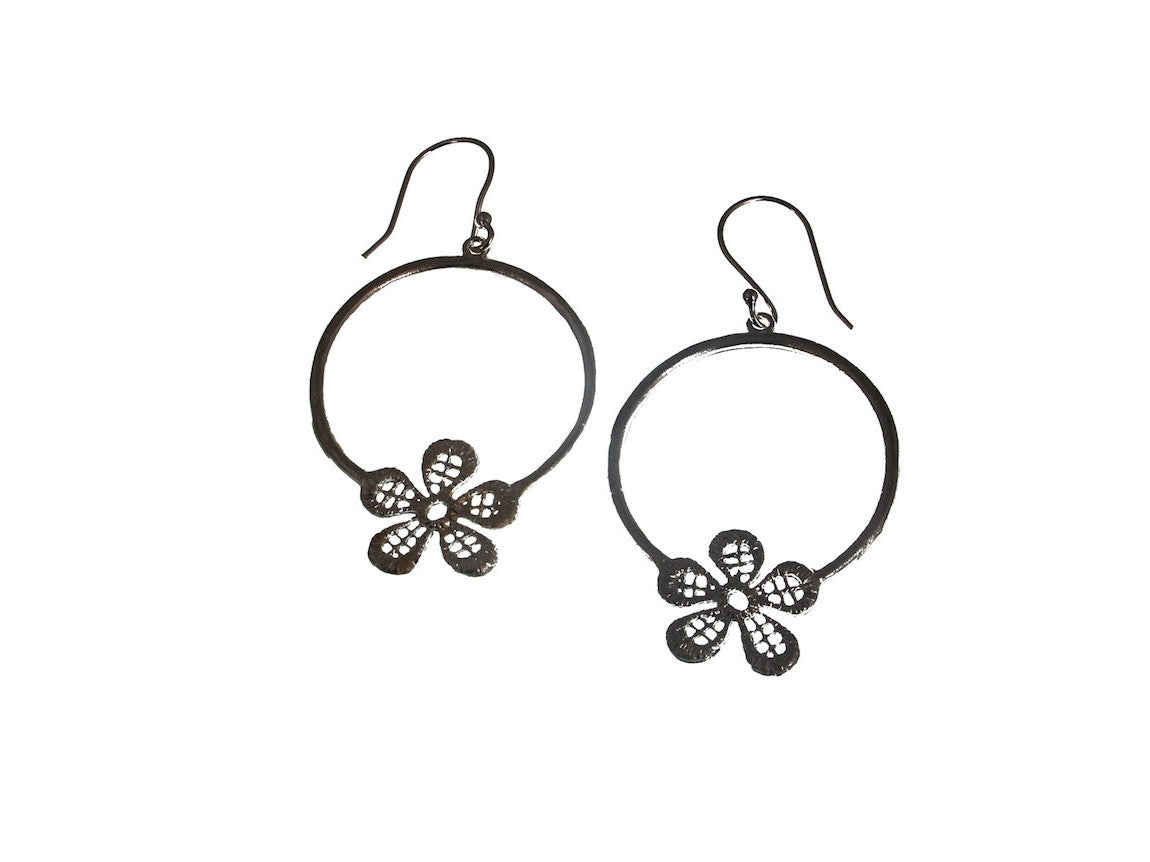 Sterling Hoop Flower Earrings | Erica Zap Designs