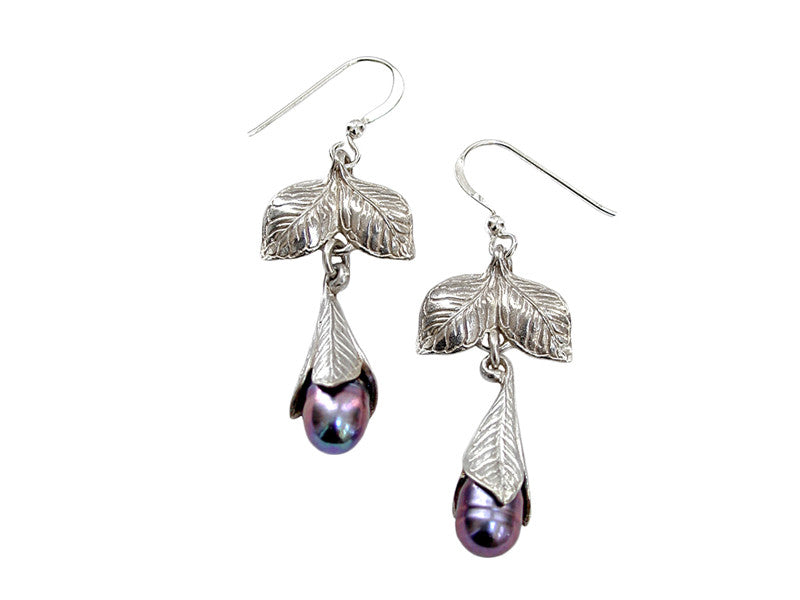 Double Drop Leaf & Pearl Earrings | Erica Zap Designs