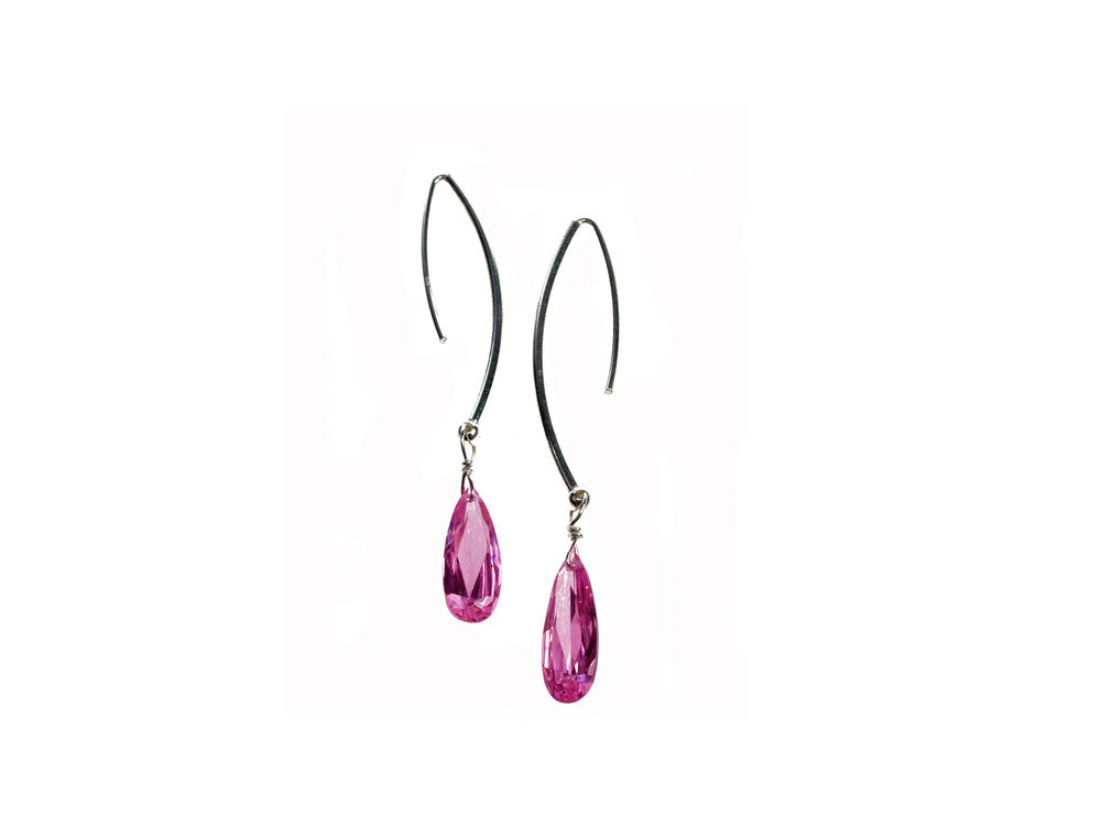 Sterling Wire Earrings with Medium Crystal Drop | Erica Zap Designs