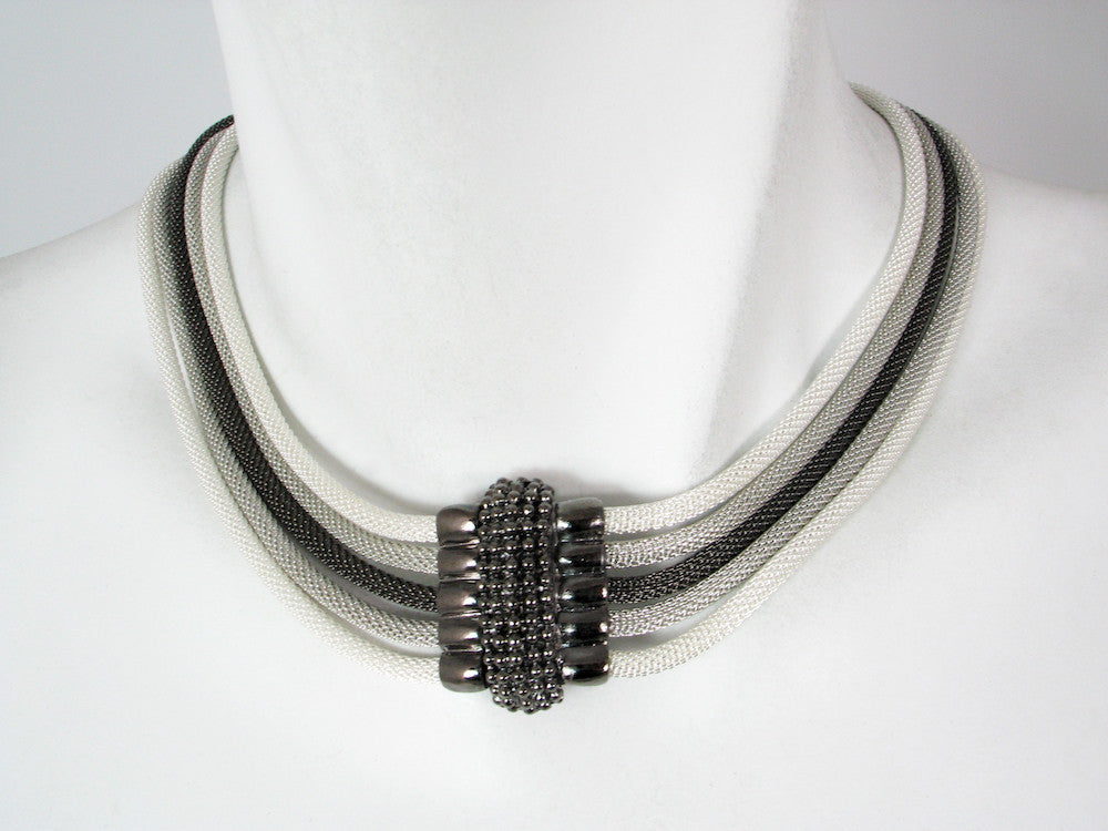 5-Strand Mesh Necklace with Bead Textured Magnetic Clasp | Erica Zap Designs