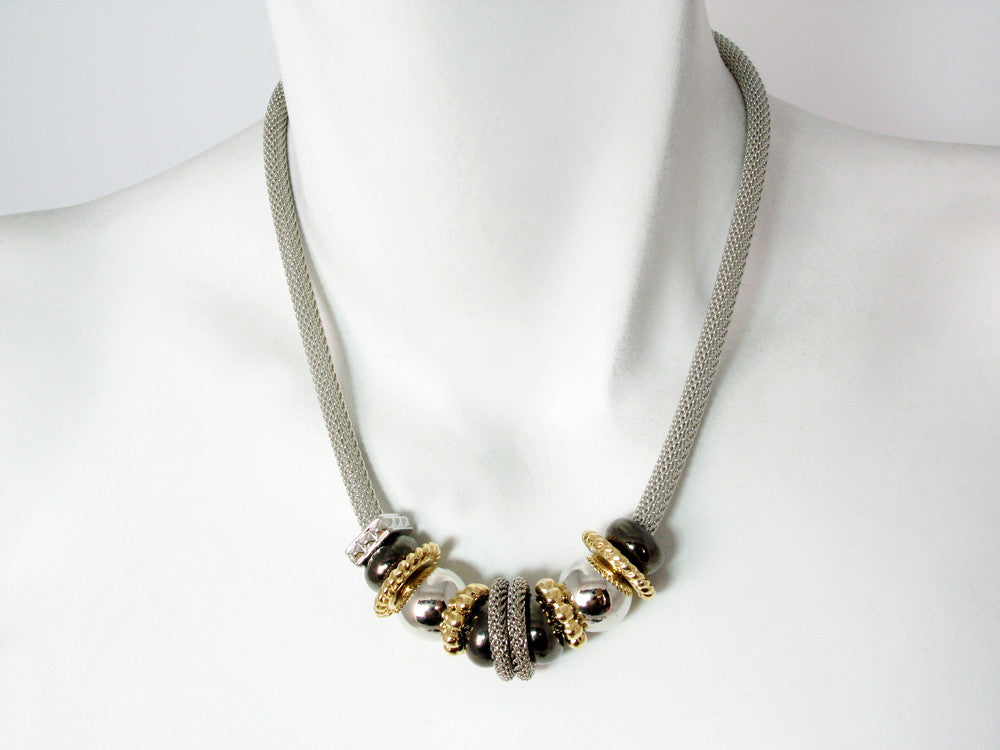 Mesh Necklace with Metal Beads & Textured Spacers | Erica Zap Designs
