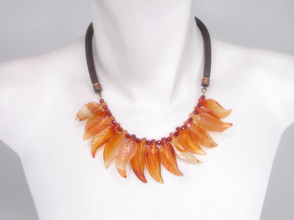 Mesh Necklace with Carnelian Leaves | Erica Zap Designs
