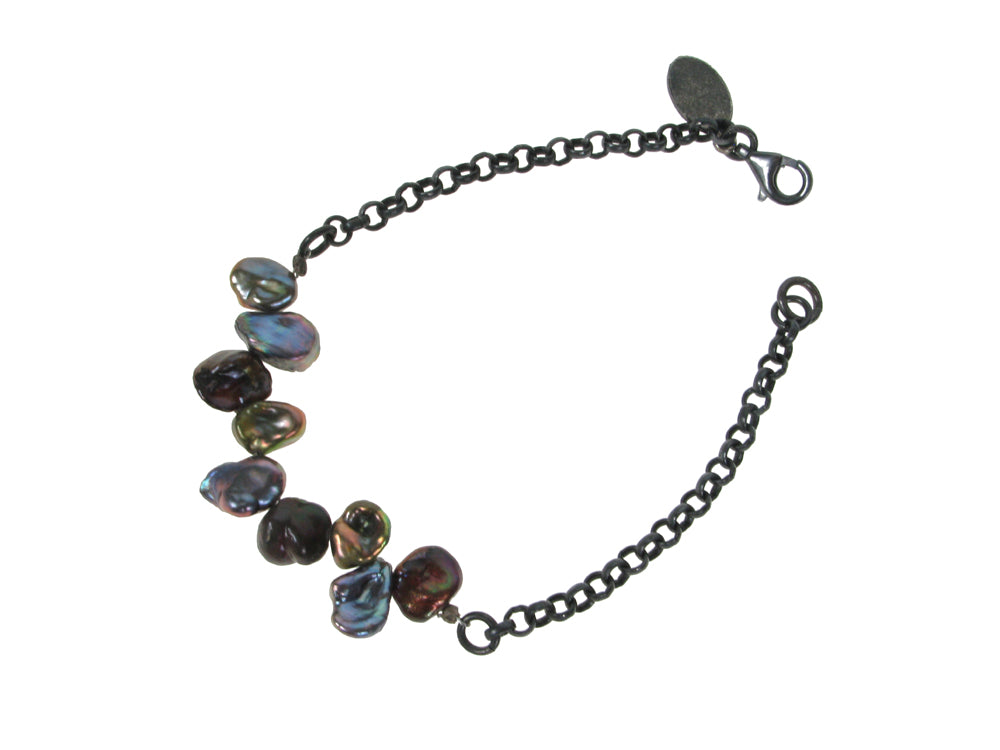 Multicolor Pearl Bracelet with Oxidized Chain | Erica Zap Designs