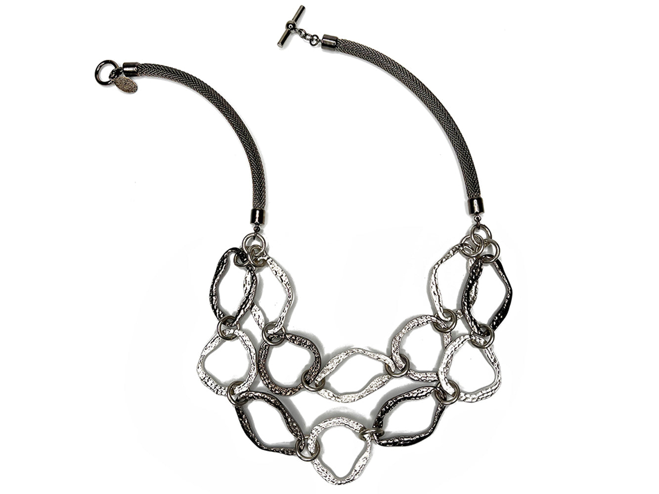 Mesh Necklace with 2-Strands of Hammered Ovals | Erica Zap Designs