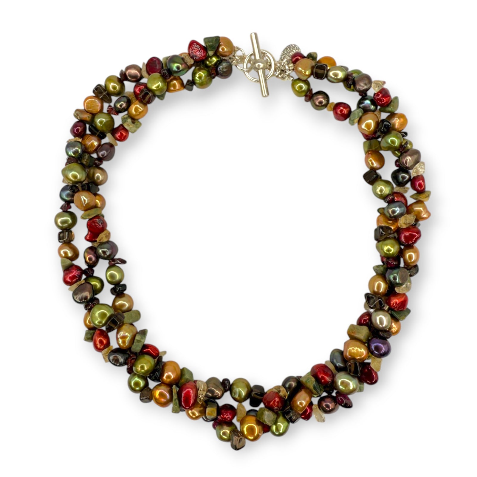3-Strand Nugget Pearl & Stone Chip Necklace Fall Mix | Erica Zap Designs