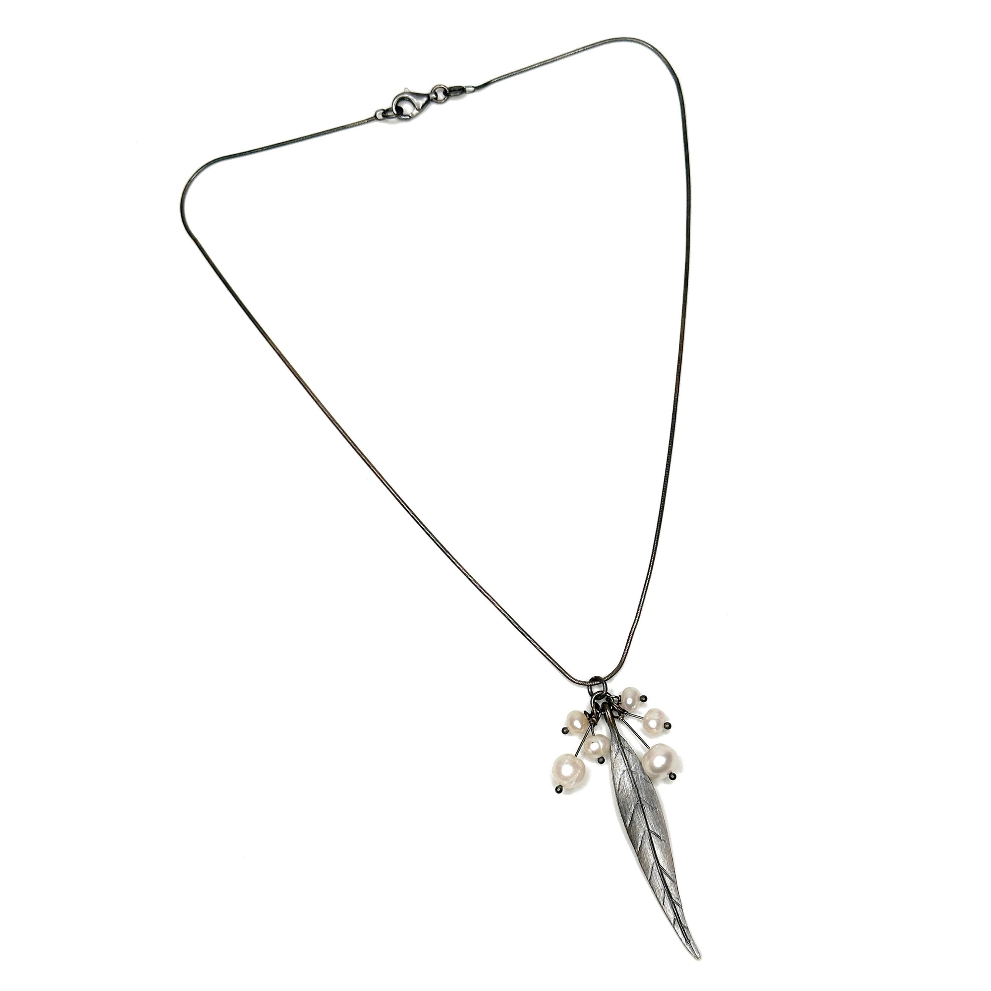 Sterling Feather and Pearl Pendant Necklace