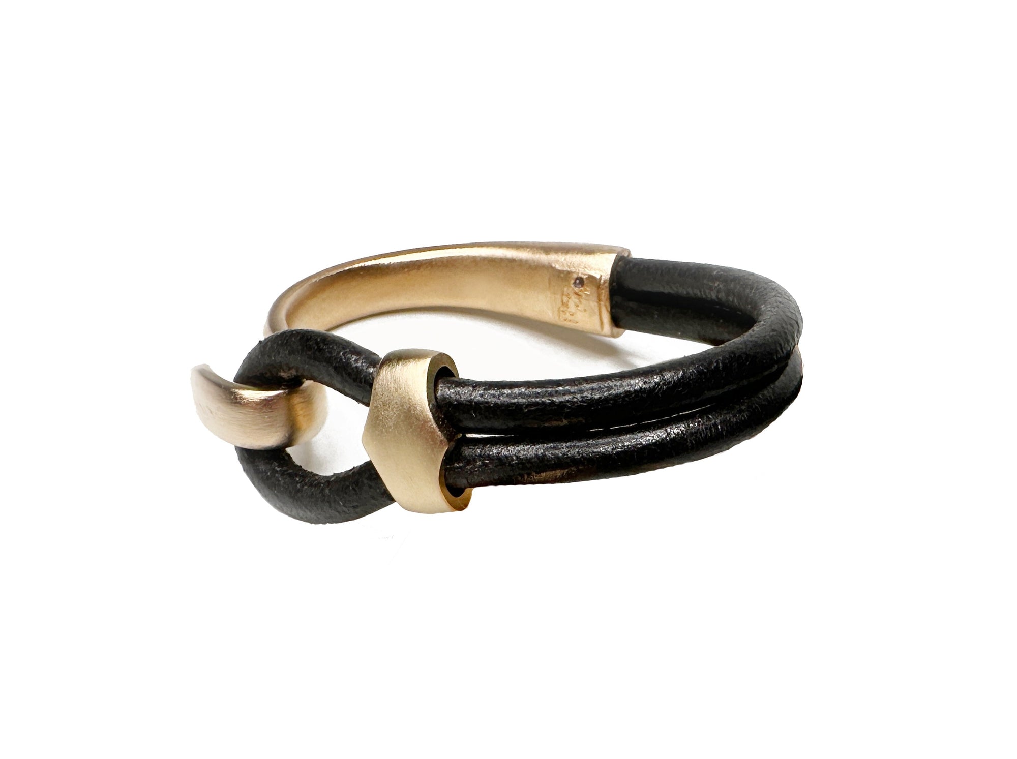 Leather bracelet with gold clasp