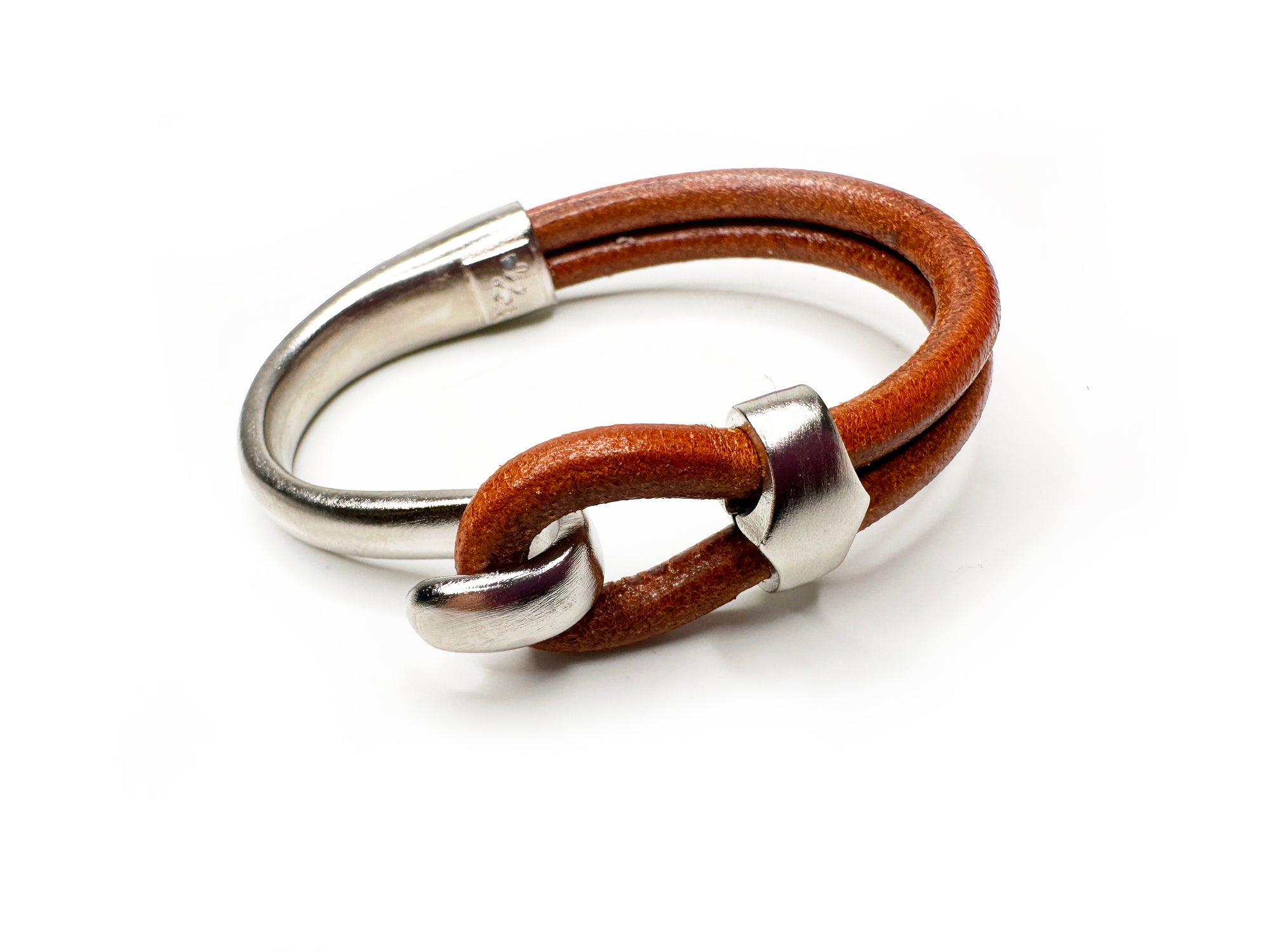 Platinum Lasso Hook & Slide Leather Bracelet