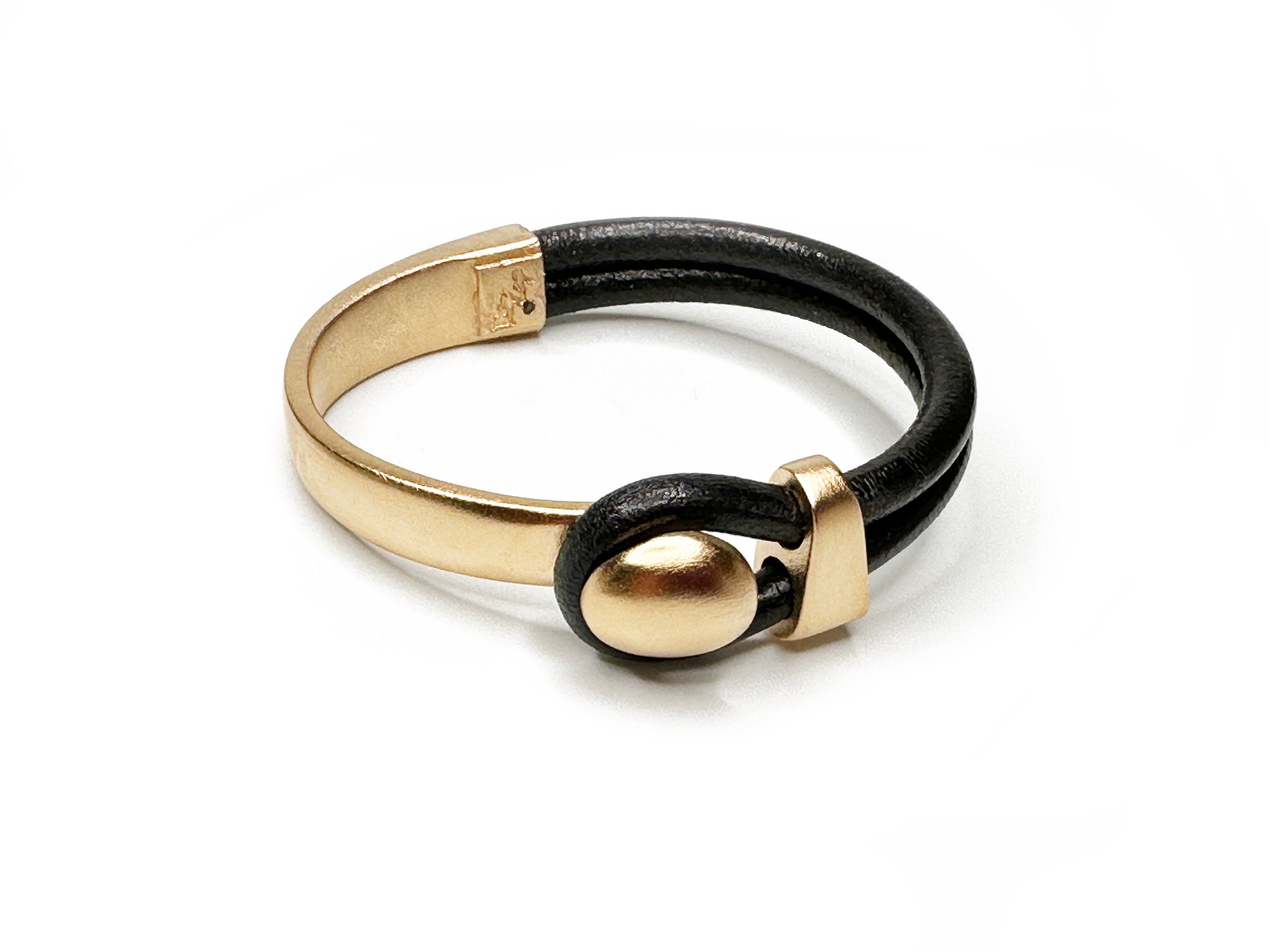 Gold Lasso Knob & Slide Leather Bracelet