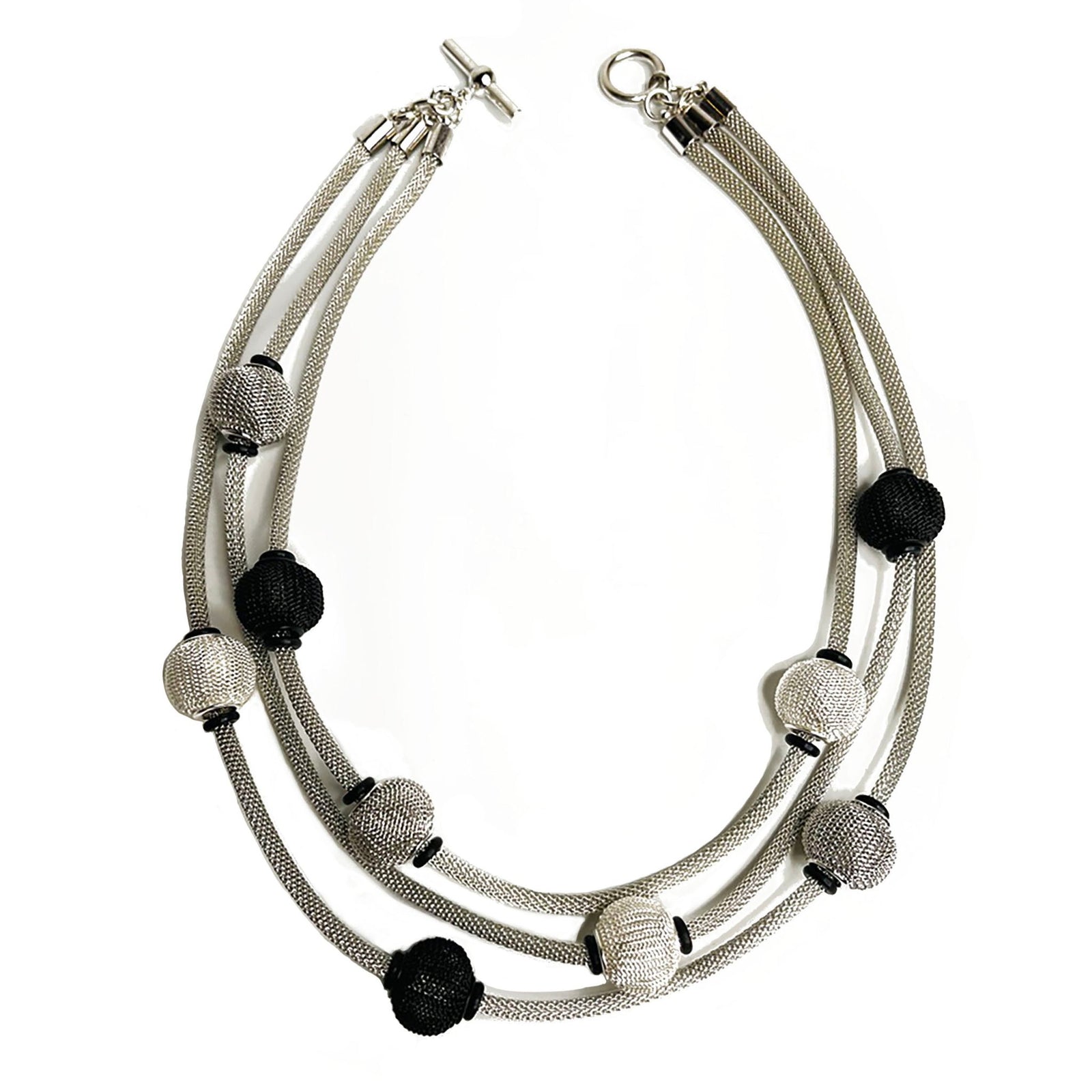Three-Strand Mesh Necklace with Spaced Mesh Beads