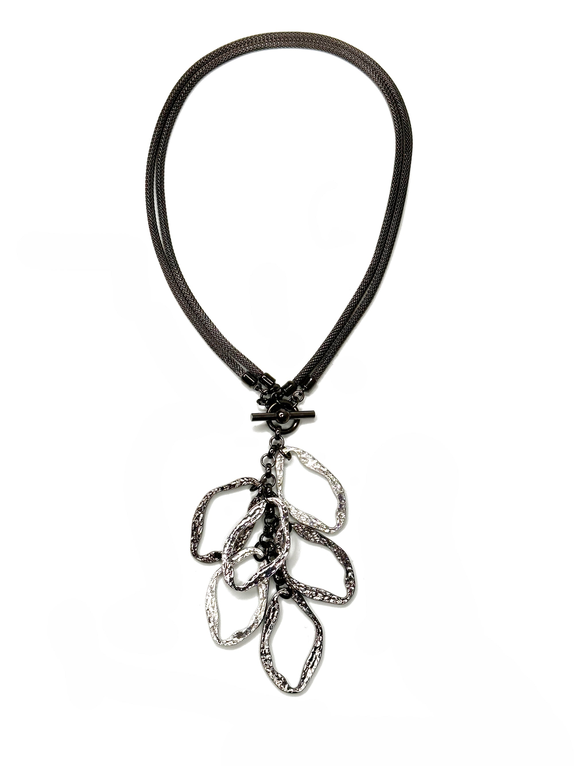 2-Way Mesh & Hammered Ovaloid Drop Necklace