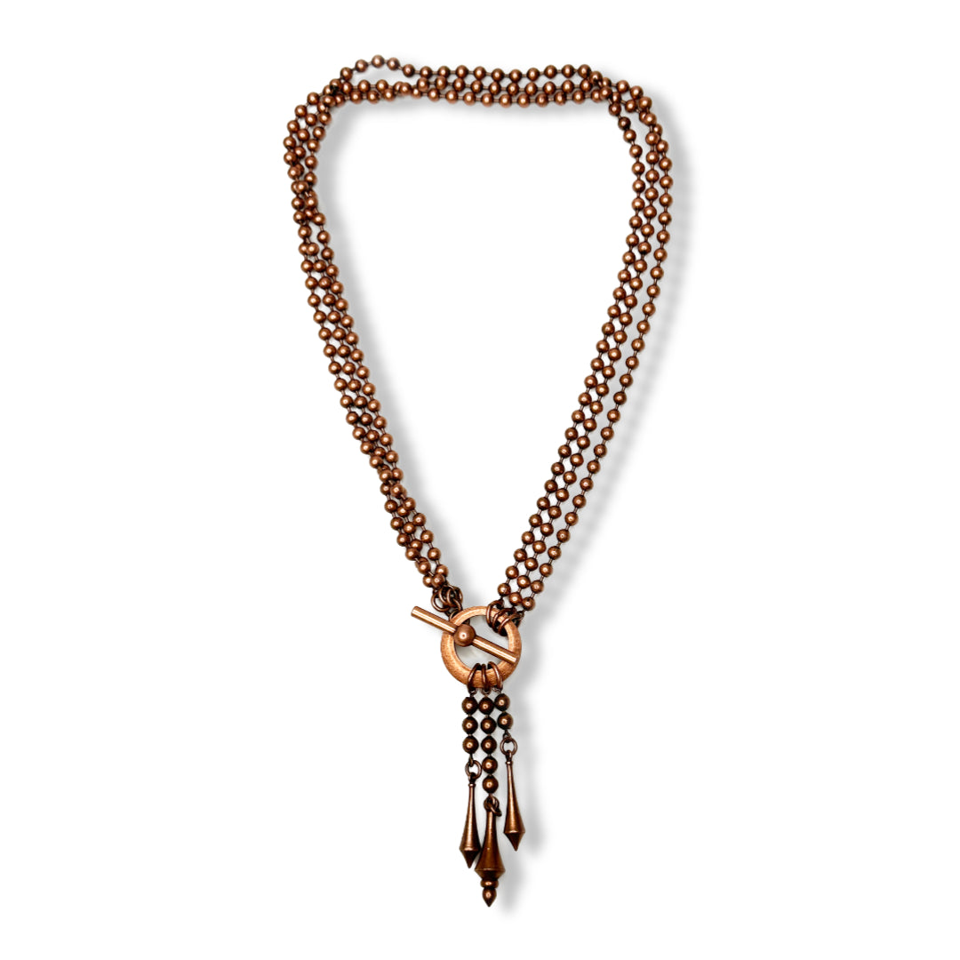 3-Strand Bead Chain Necklace with Geometric Drops