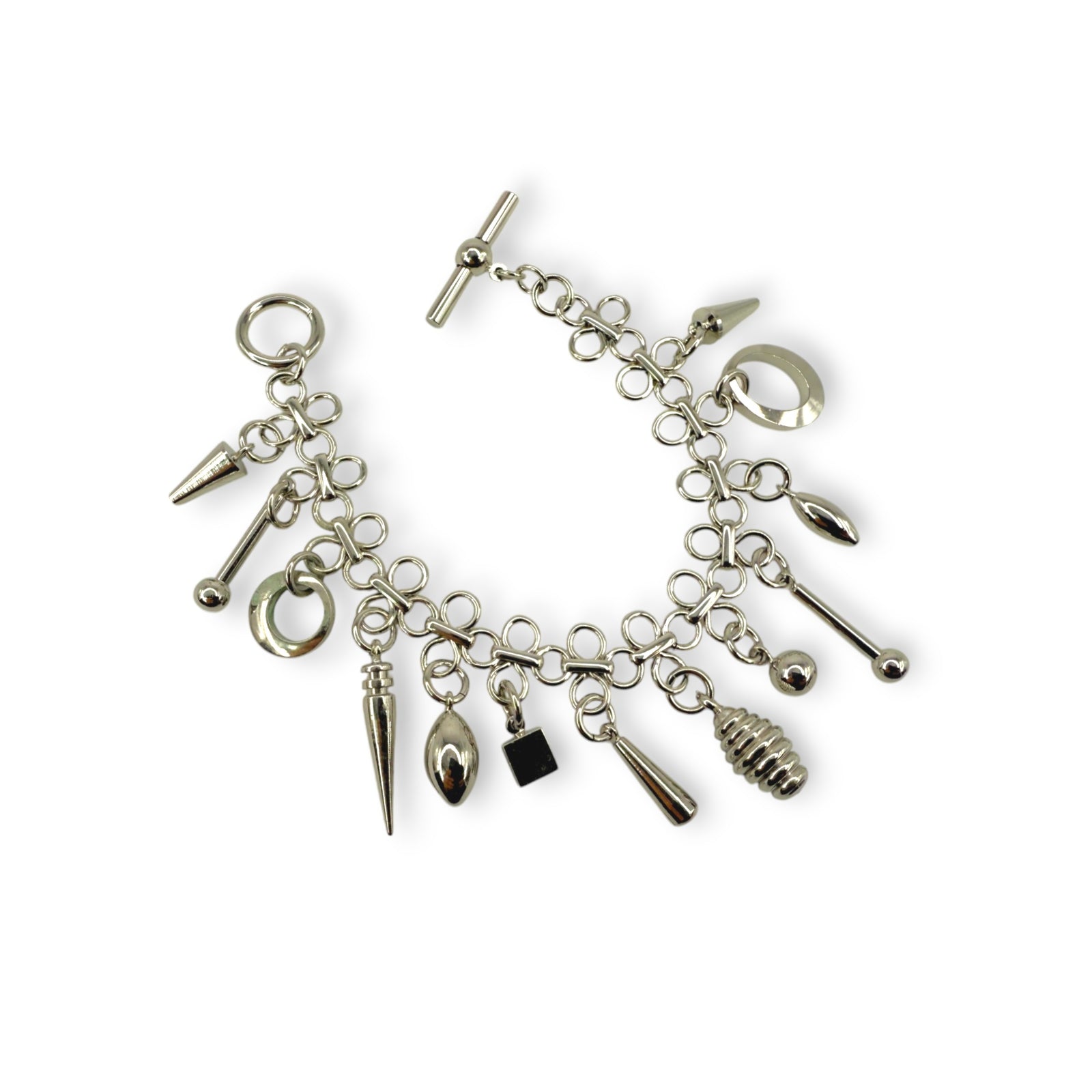 Rhodium Geometric Charm Bracelet