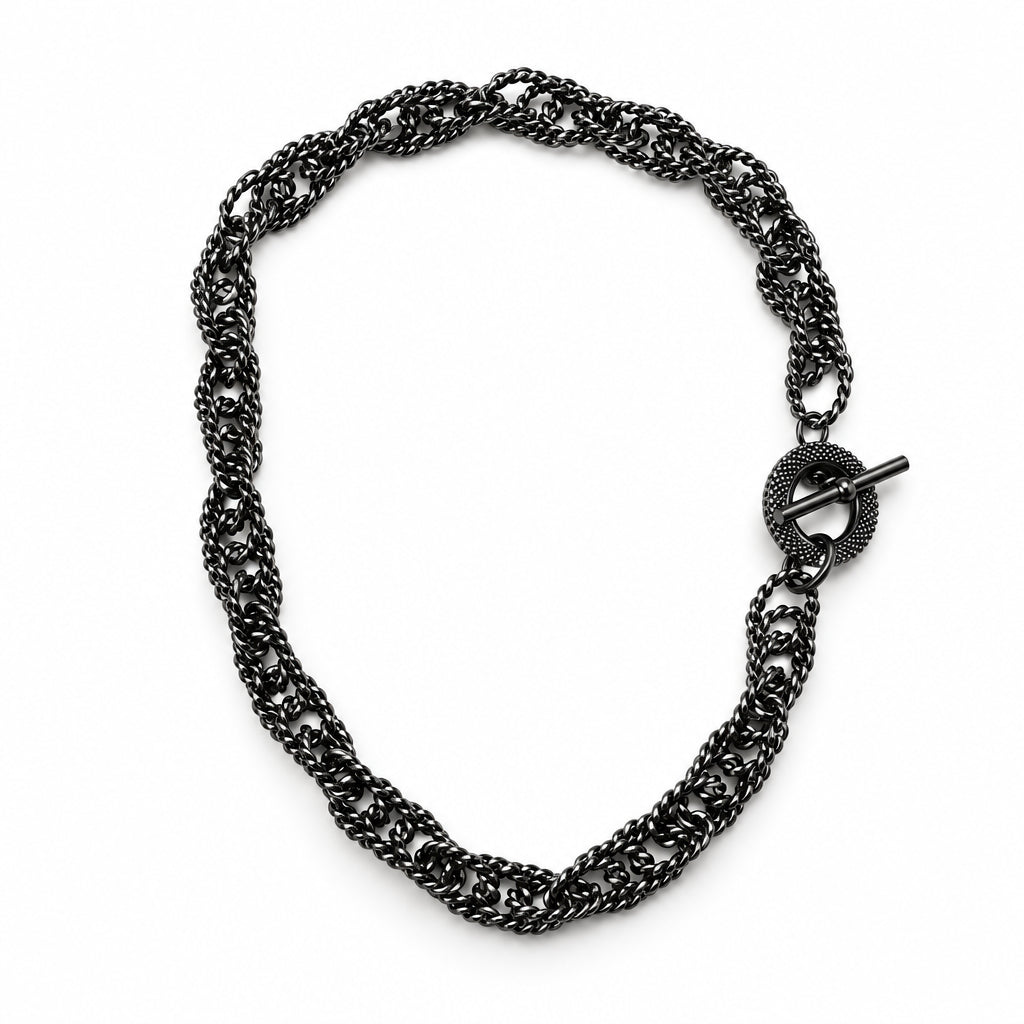 Textured Gunmetal Chain Necklace with Mesh Toggle Clasp | Erica Zap Designs