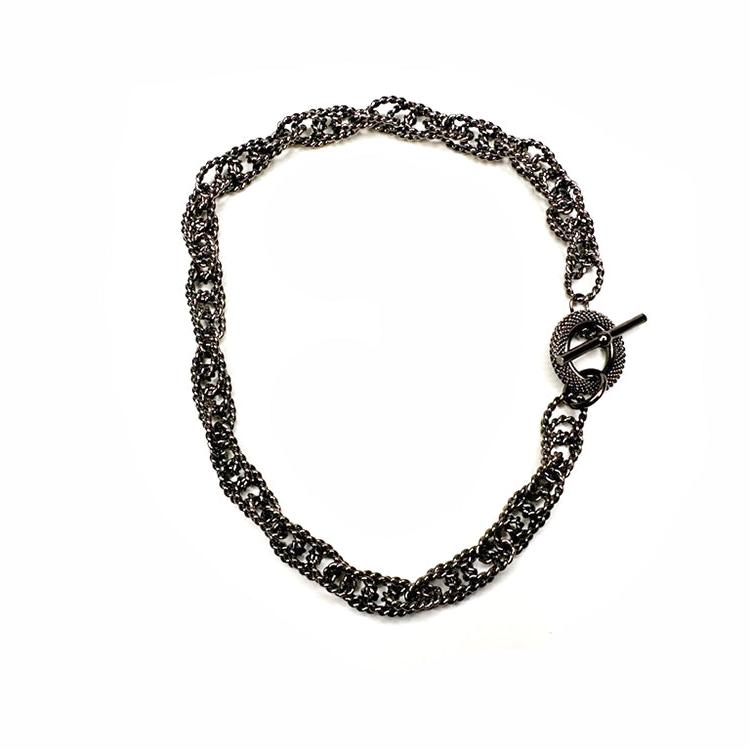 Textured Chain Necklace with Mesh Toggle Clasp