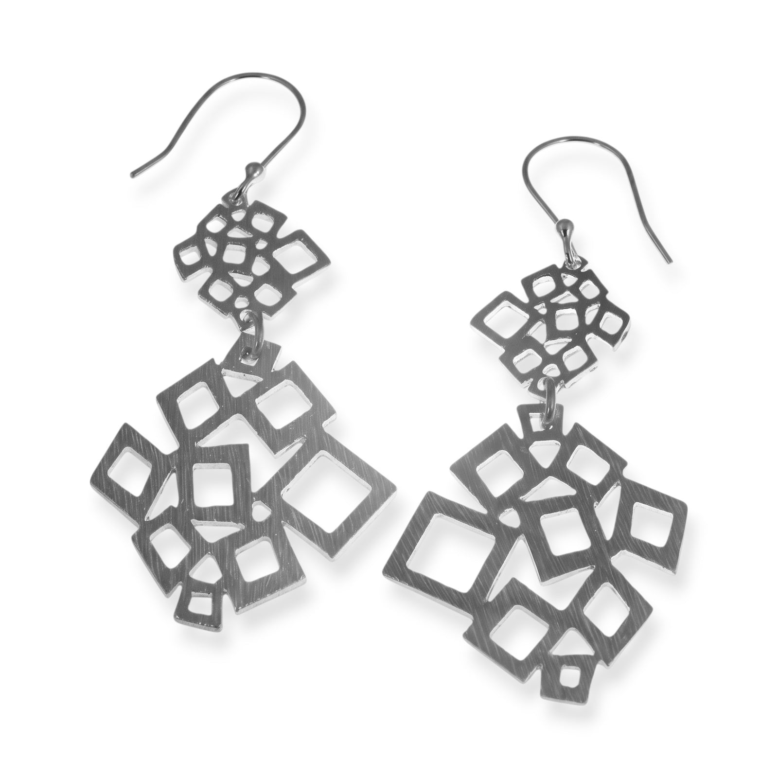 Double Geometric Square Pattern Sterling Earrings