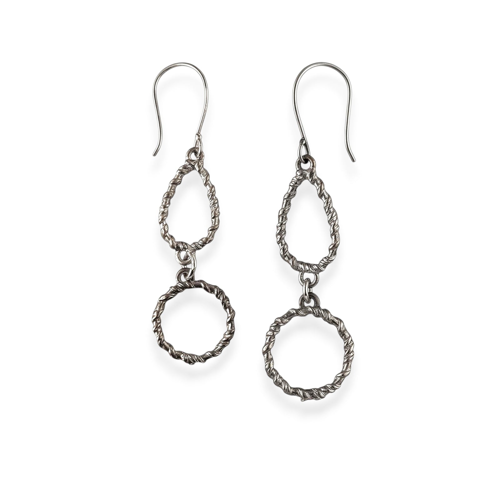 Textured Teardop-Circle Sterling Earrings