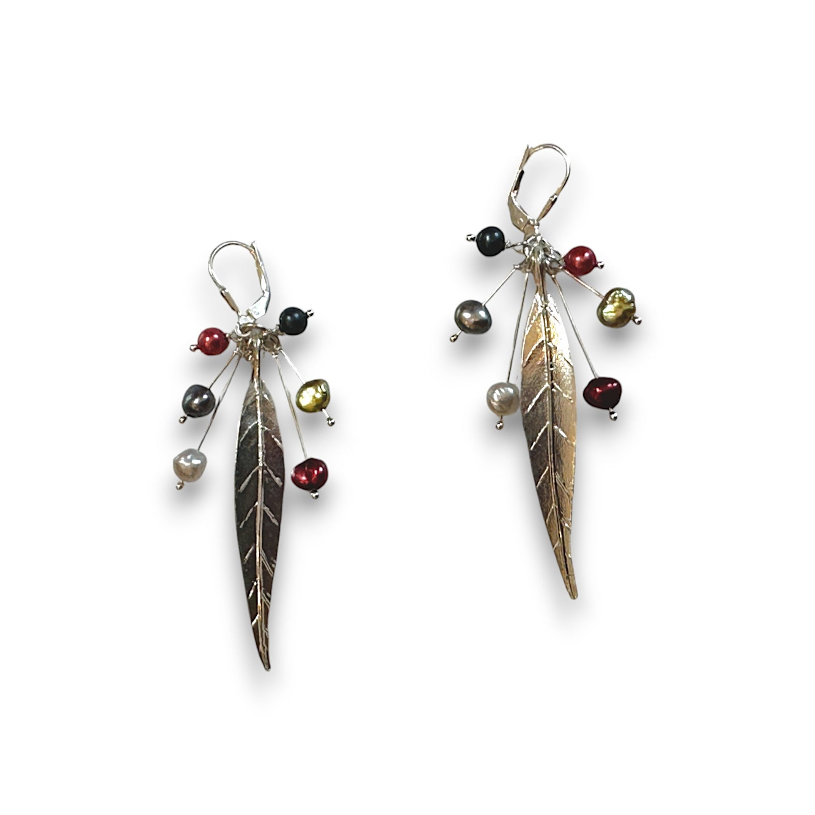 Sterling Feather & Pearl Drop Earrings
