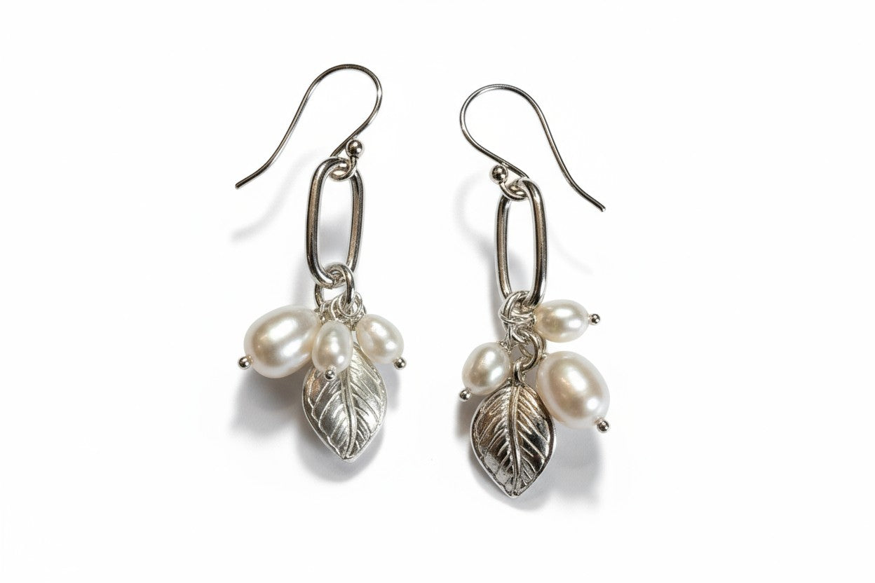 Leaf Pearl Cluster Earrings