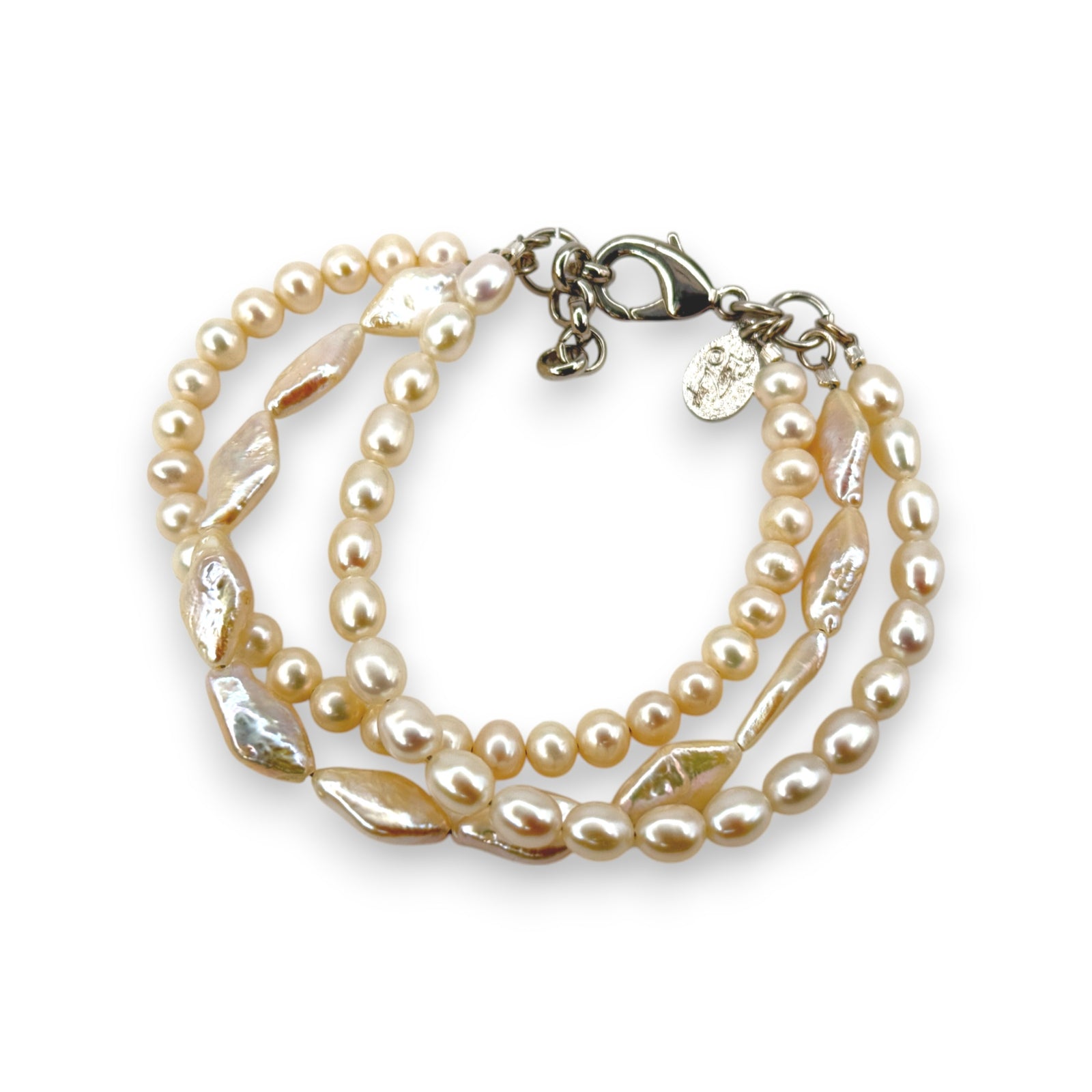 3-Strand Mixed Pearl Bracelet White