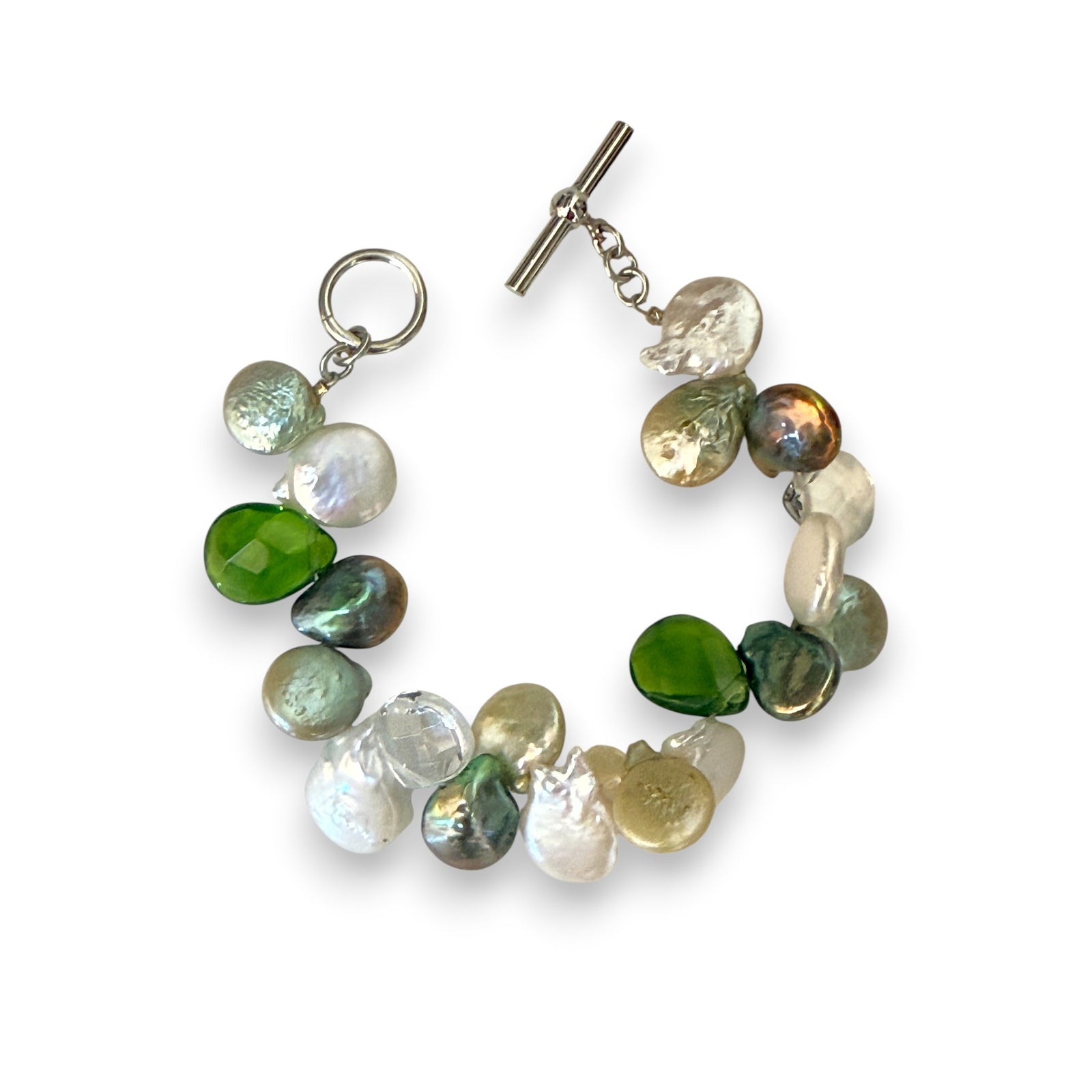 Coin Pearl & Faceted Teardrop Stone Bracelet