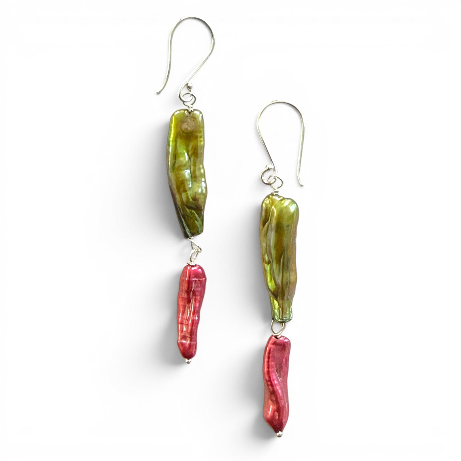 Double Drop Biwa Stick Pearl Earrings