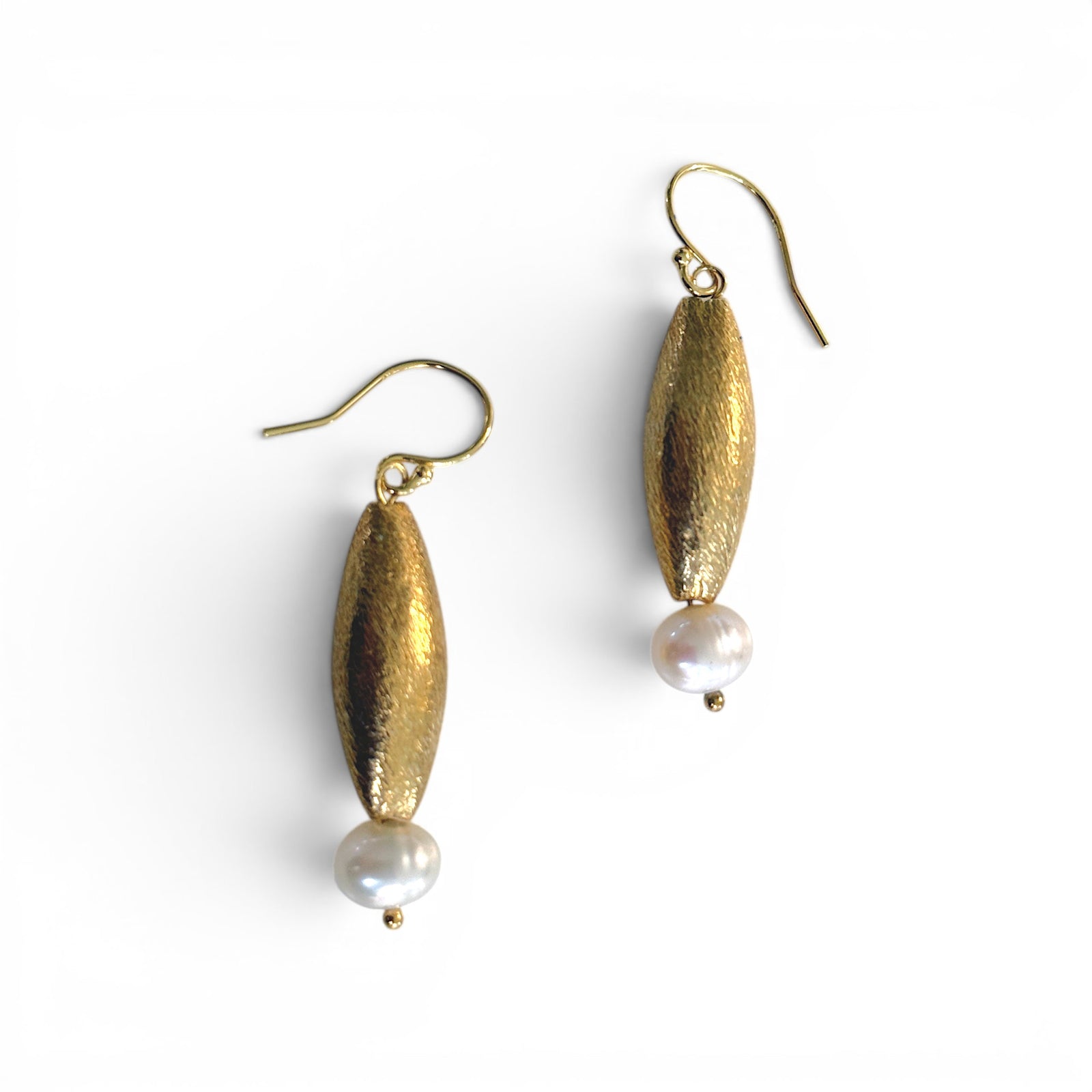 Vermeil Wheat Drop Pearl Earrings