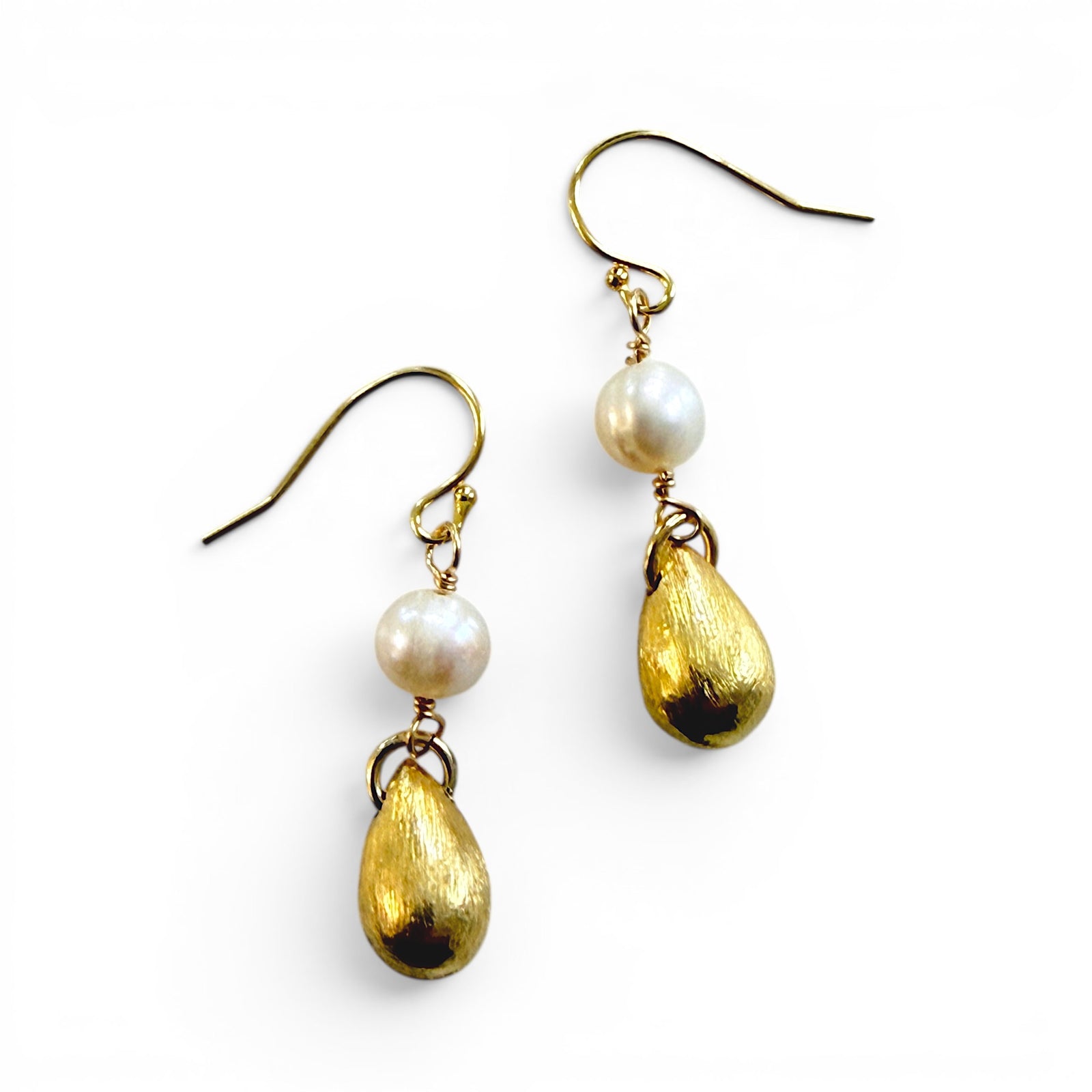 Gold Teardrop Pearl Earrings