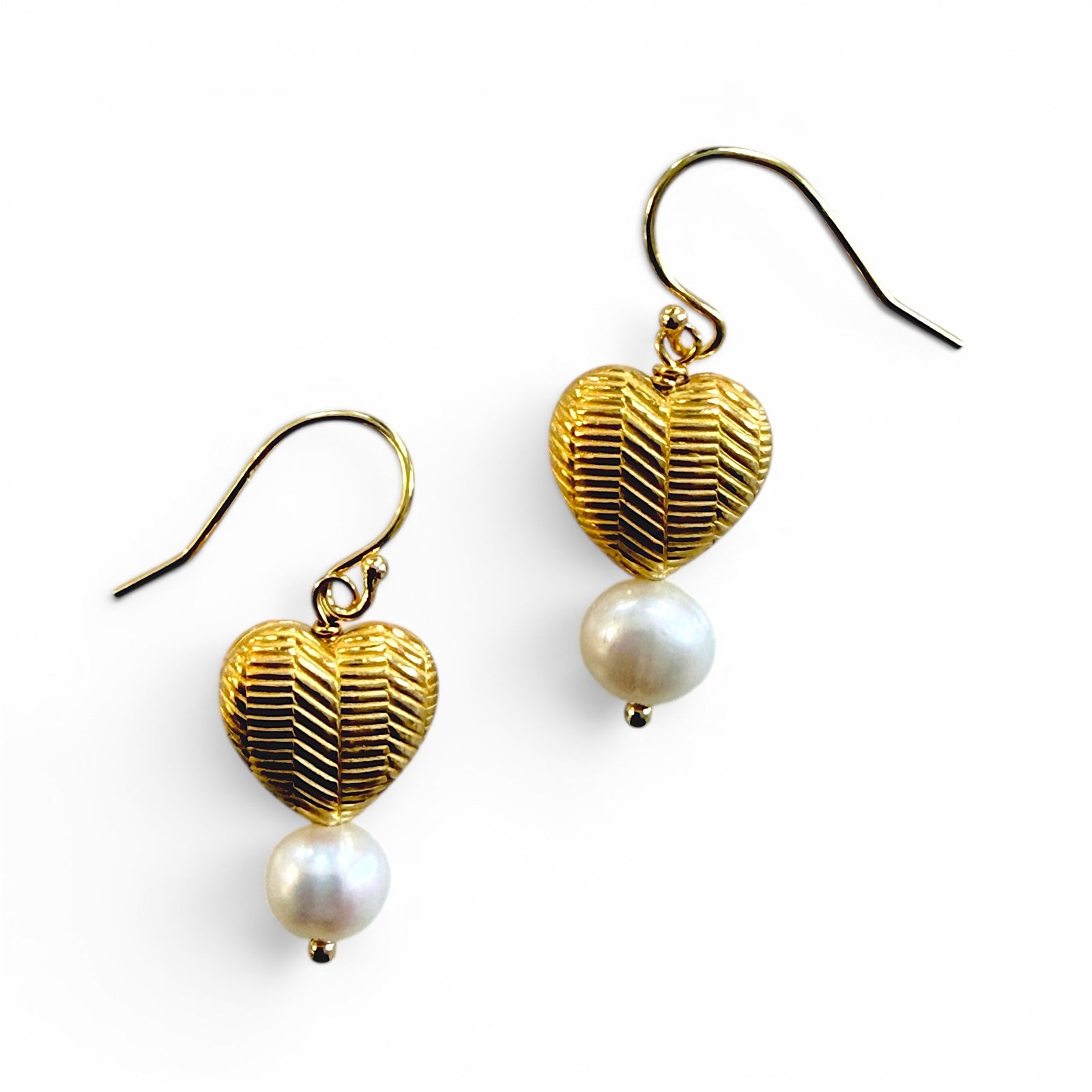 Golden Heart Pearl Drop Earrings