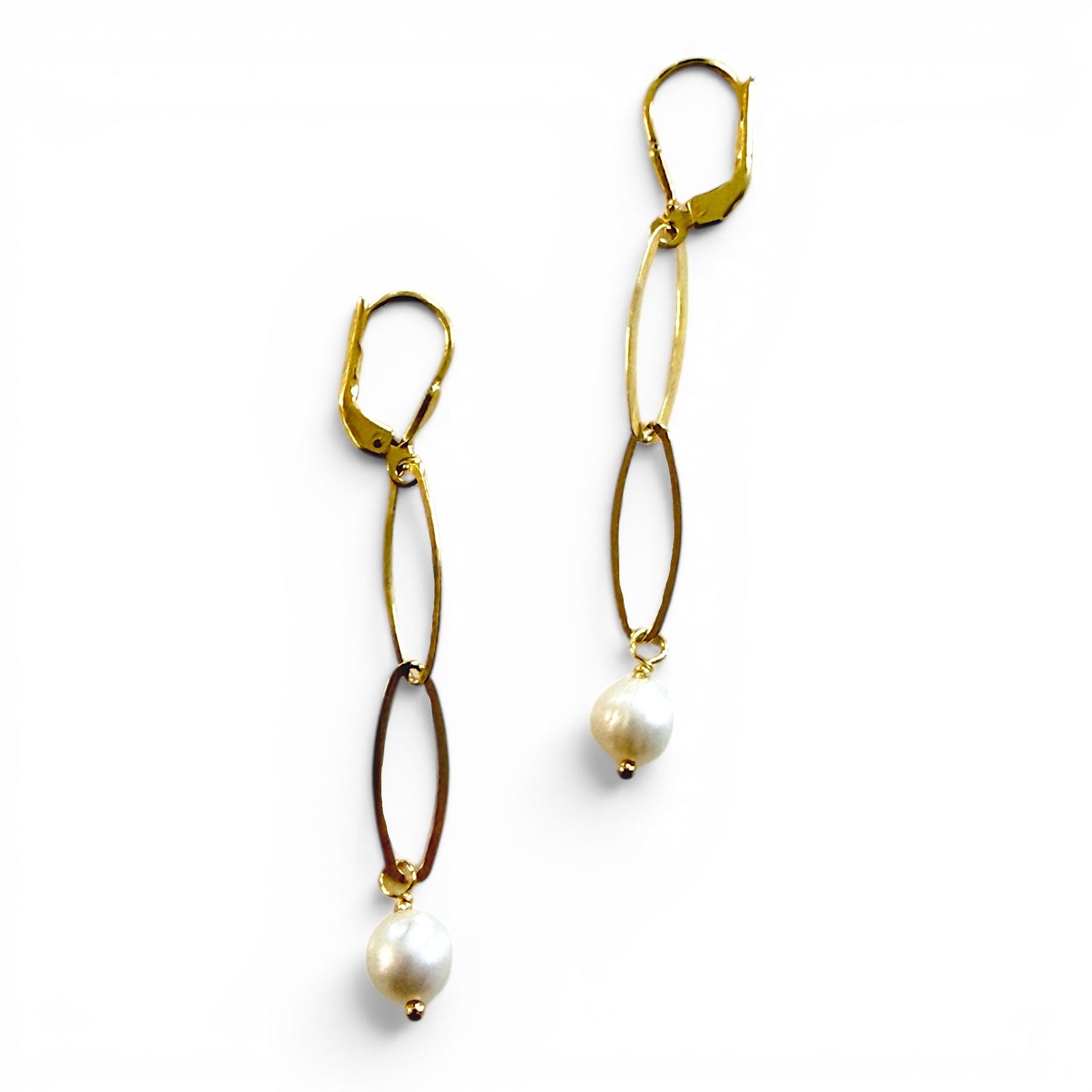 Long Gold Pearl Drop Earrings