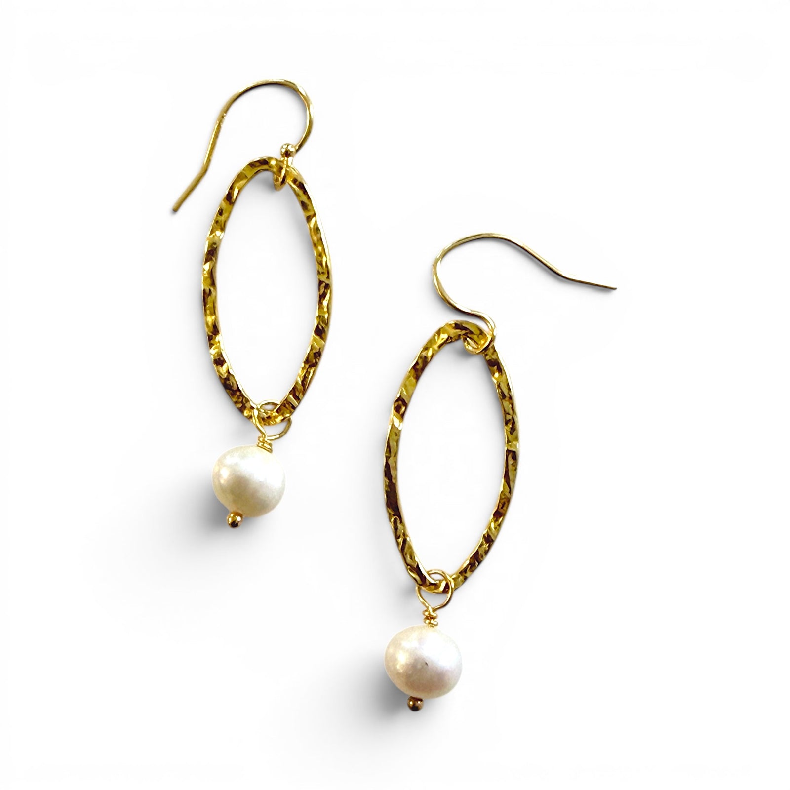 Hammered Gold Pearl Drop Earrings