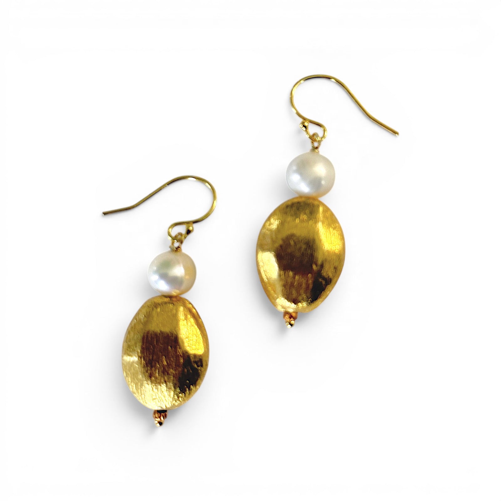 Faceted Gold Pearl Drop Earrings