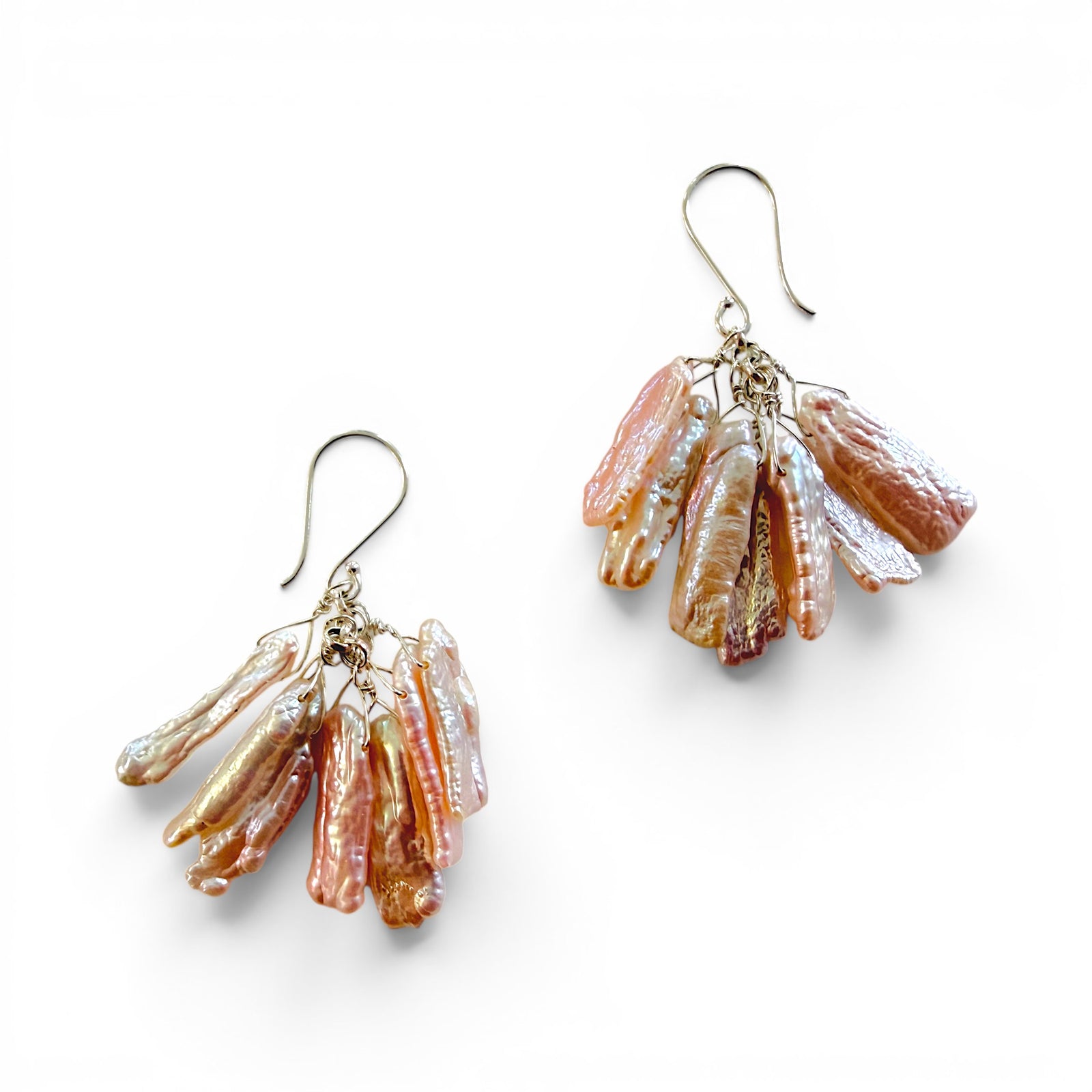 Biwa Stick Pearl Cluster Earrings