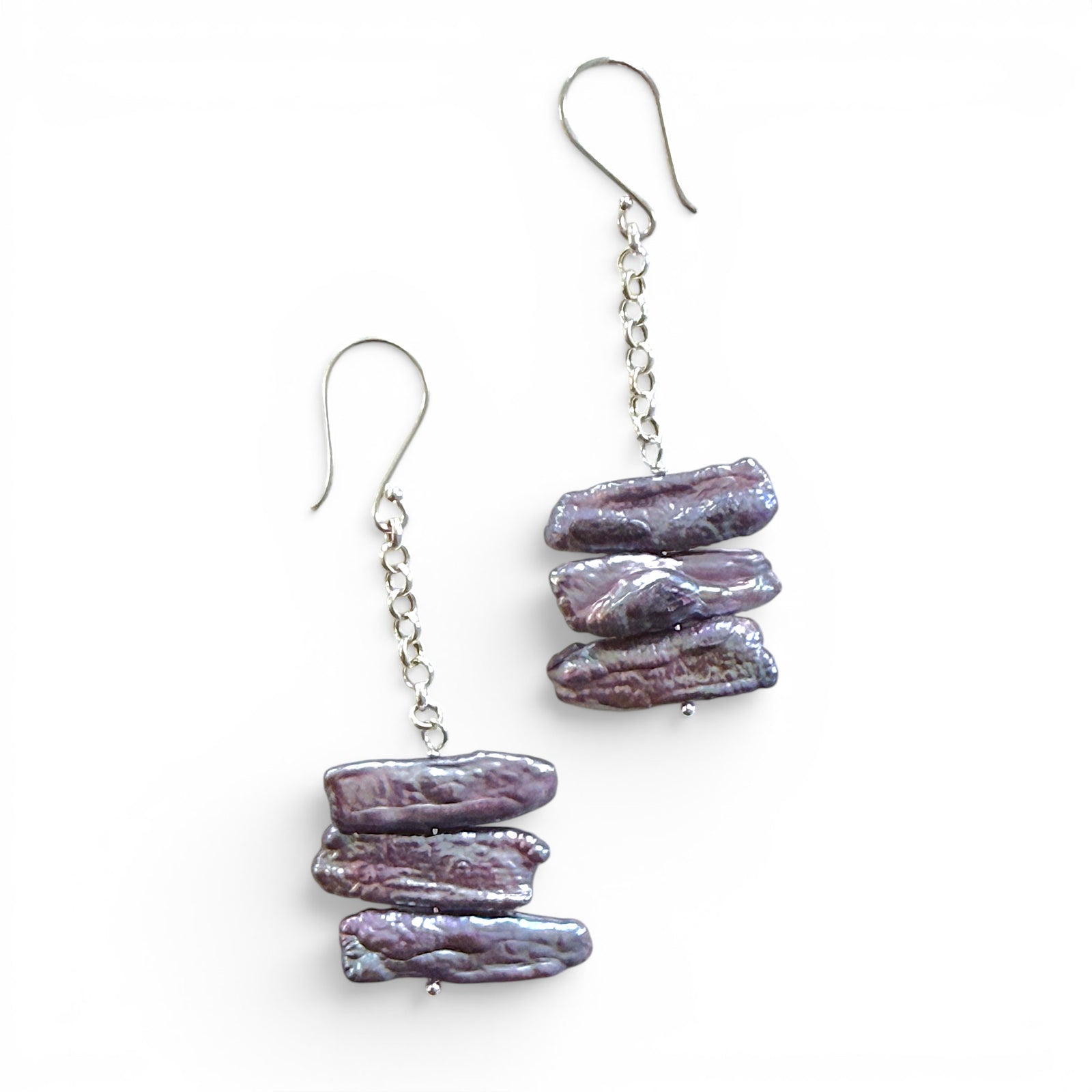 Stacked Biwa Pearl Dangle Earrings