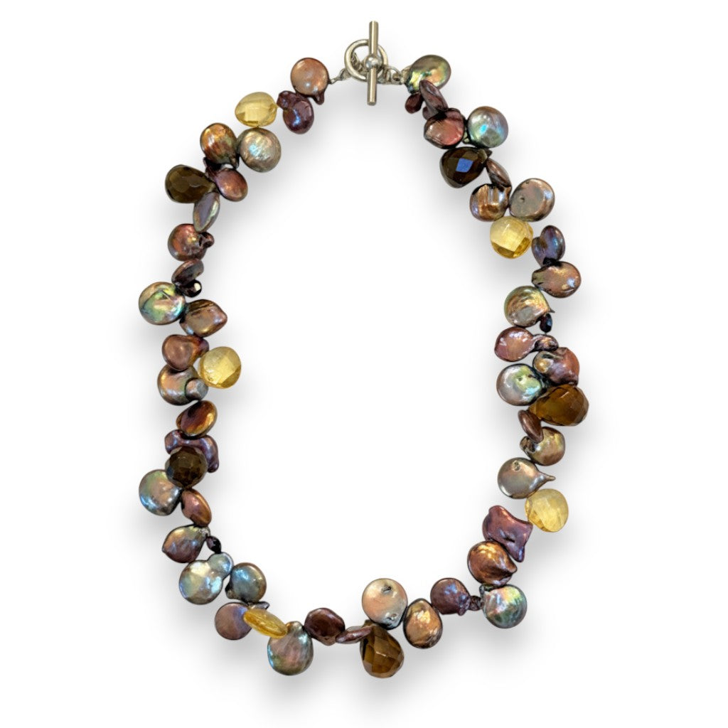 Coin Pearl & Stone Necklace
