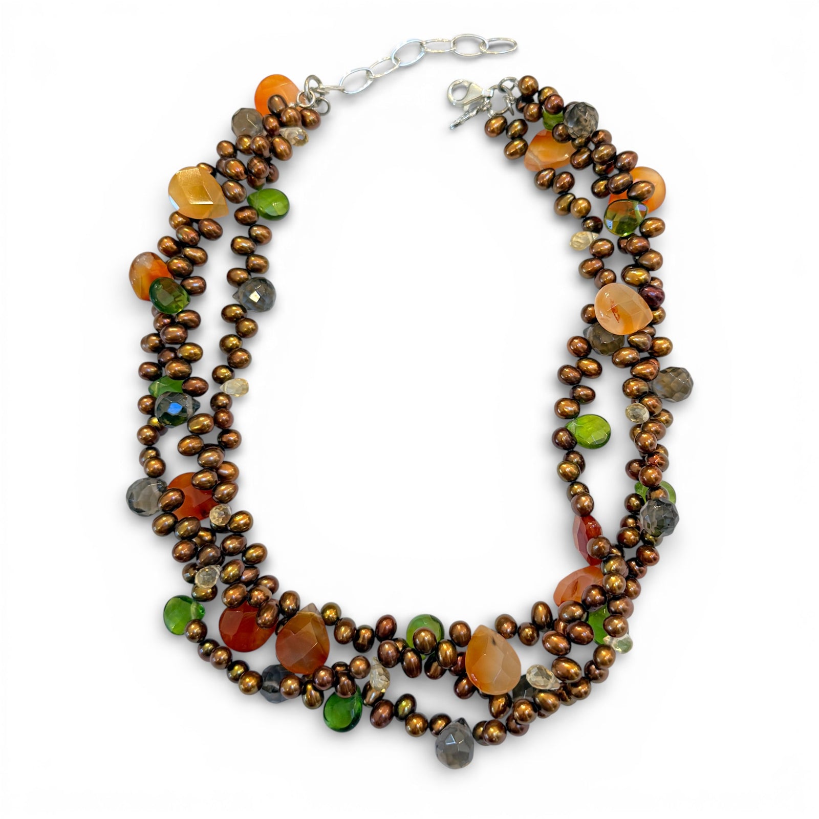 3-Strand Copper Pearl & Stone Necklace