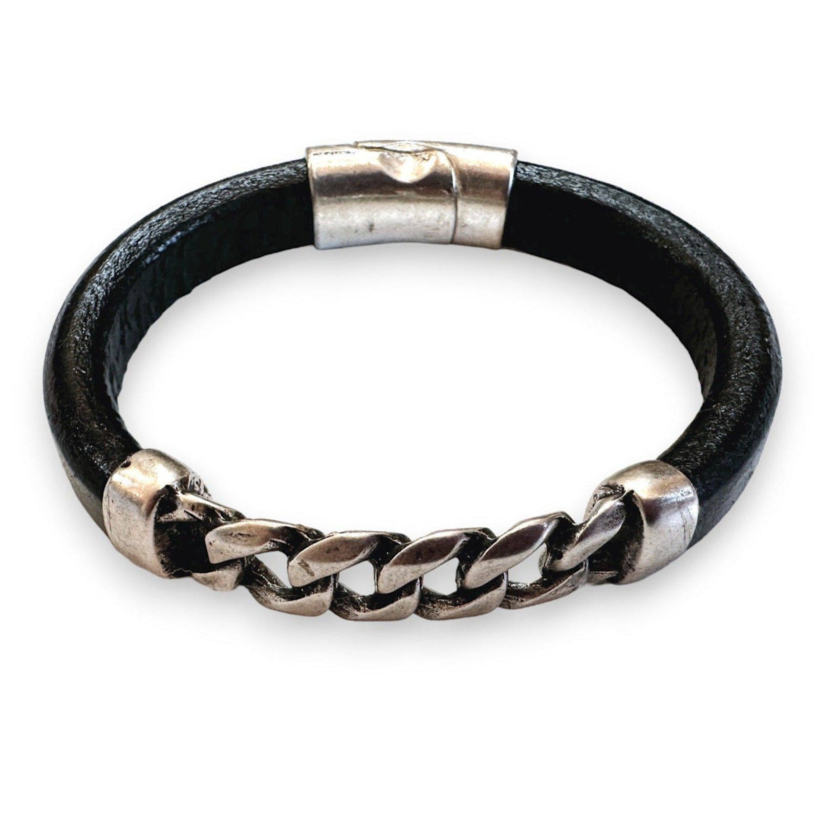 Leather Bracelet Stationary Link Chain with Magnetic Clasp | Erica Zap Designs