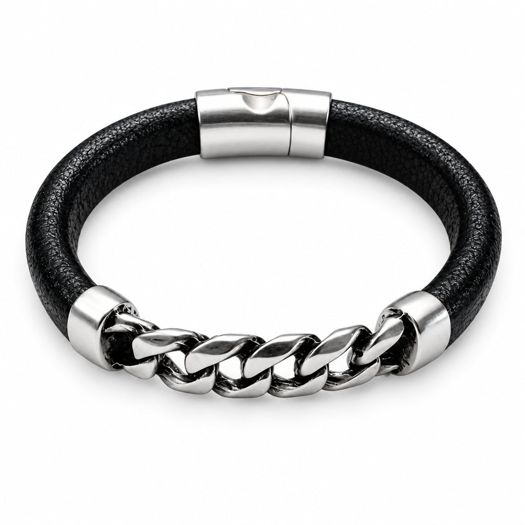 Leather Bracelet Stationary Link Chain with Magnetic Clasp | Erica Zap Designs