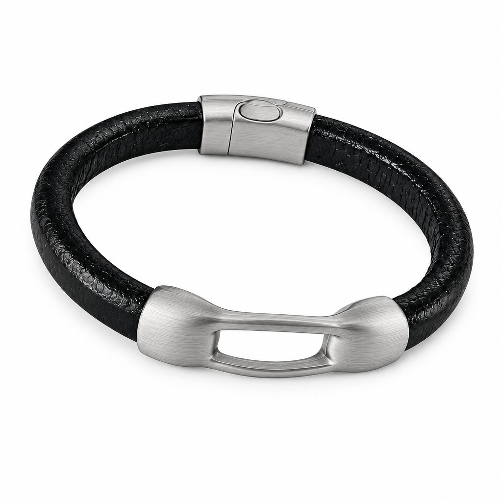Leather Bracelet Stationary Open Ring Magnetic Clasp